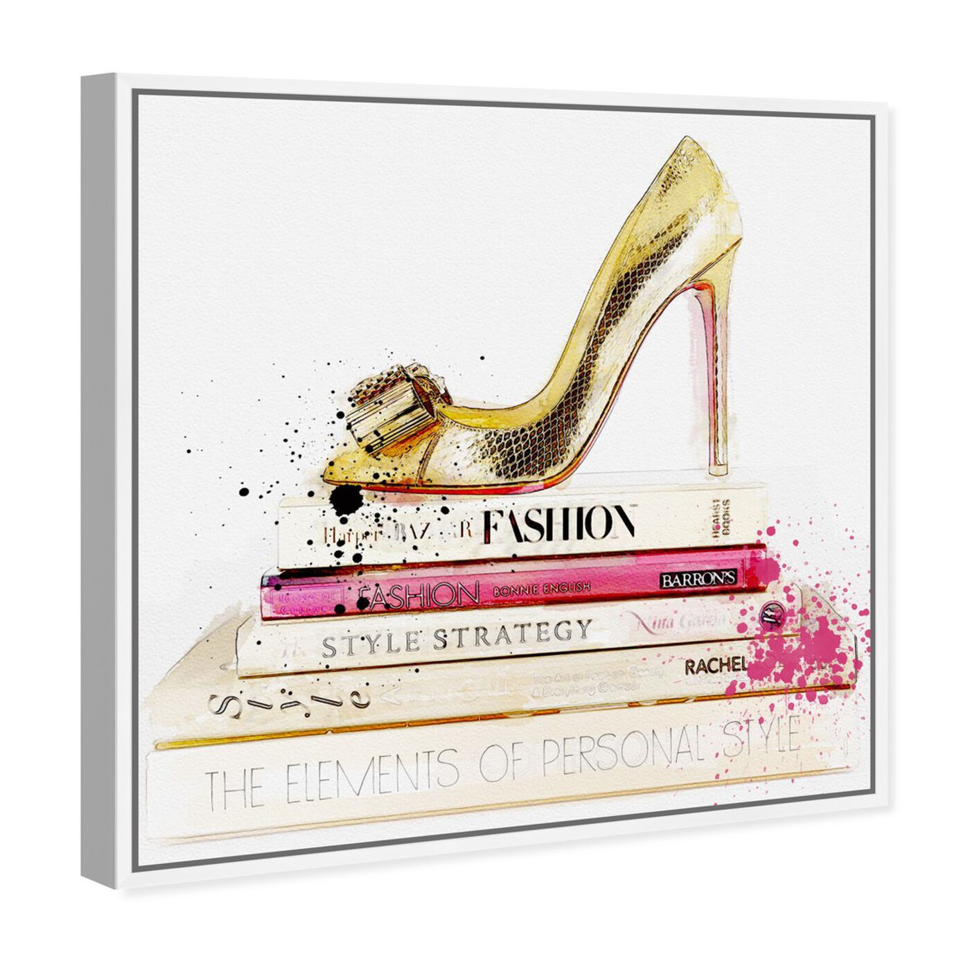 Angled view of Gold Shoe and Fashion Books featuring fashion and glam and shoes art.
