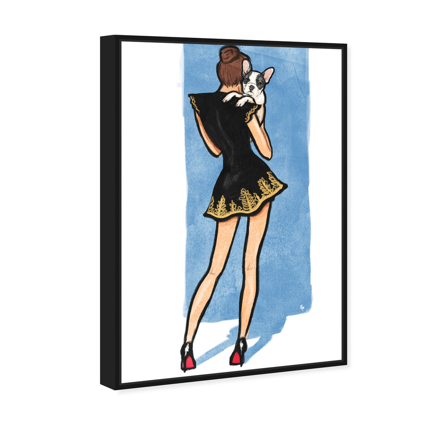 Angled view of Black Dress White Frenchie I featuring fashion and glam and dress art.