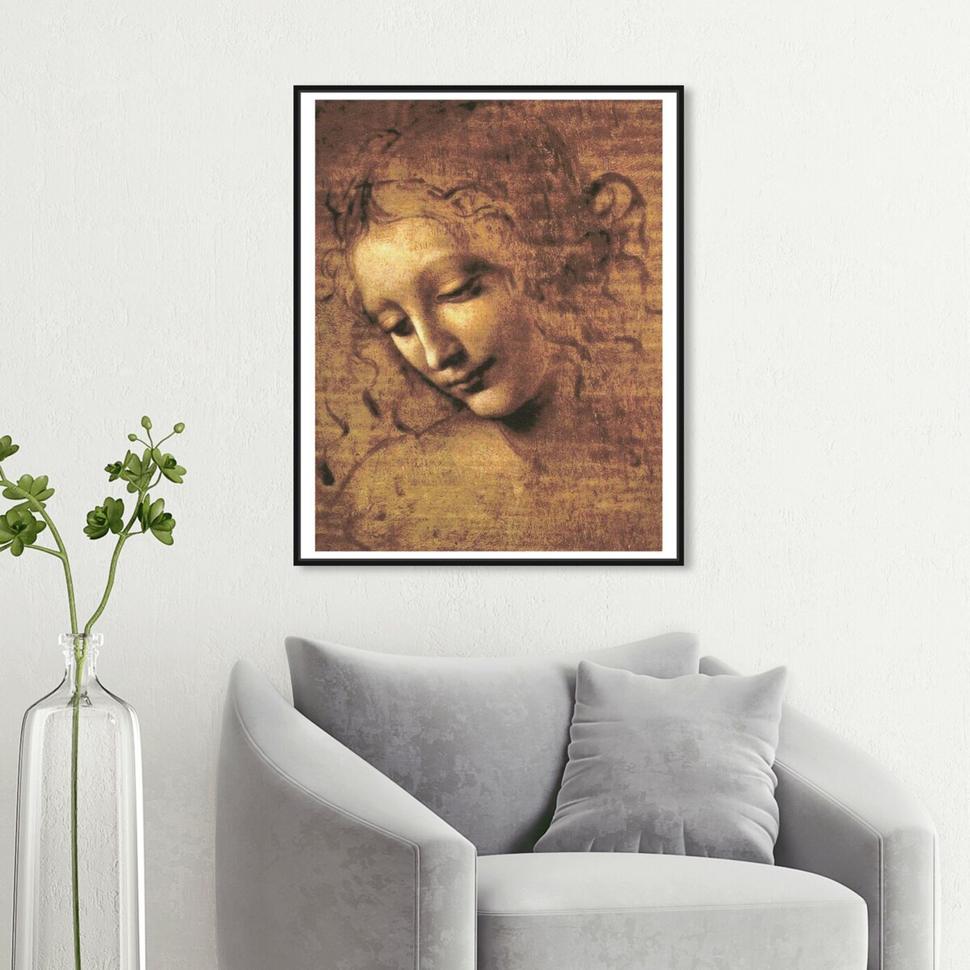 Hanging view of Leonardo Da Vinci - Female Head featuring classic and figurative and renaissance art.