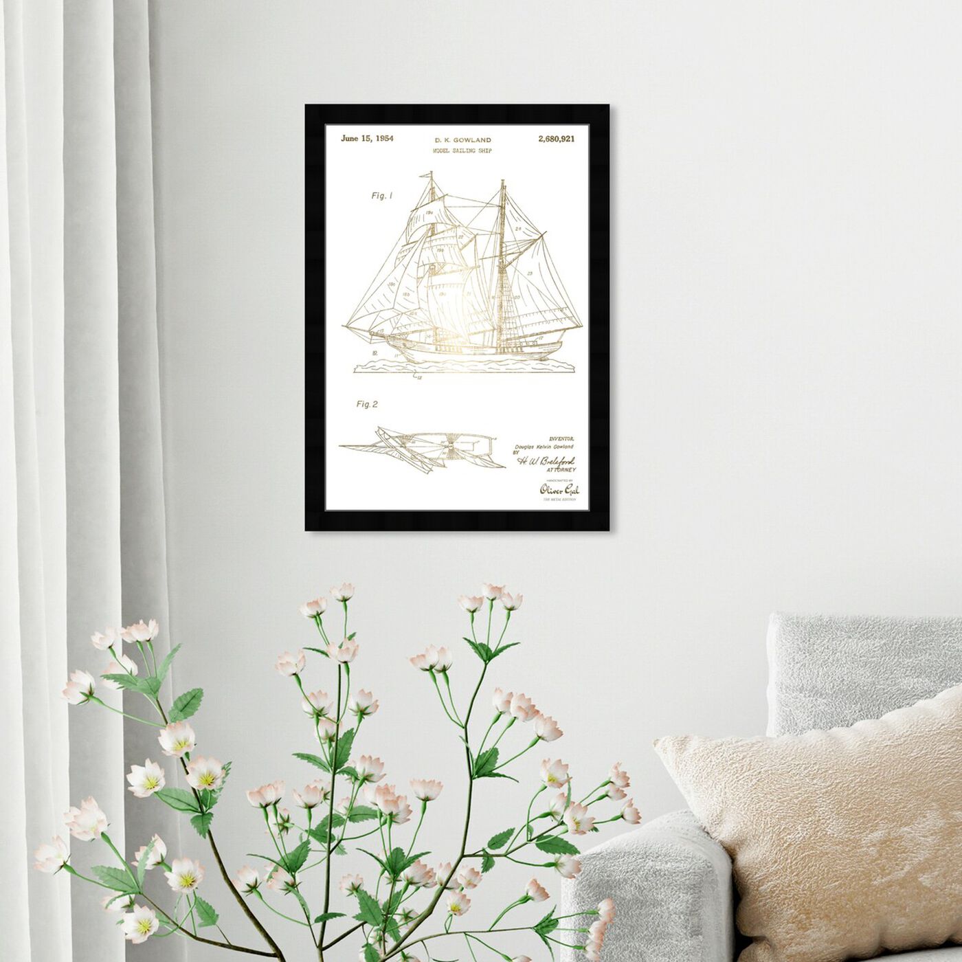 Hanging view of Model Sailing Ship 1954 I featuring transportation and boats and yachts art.
