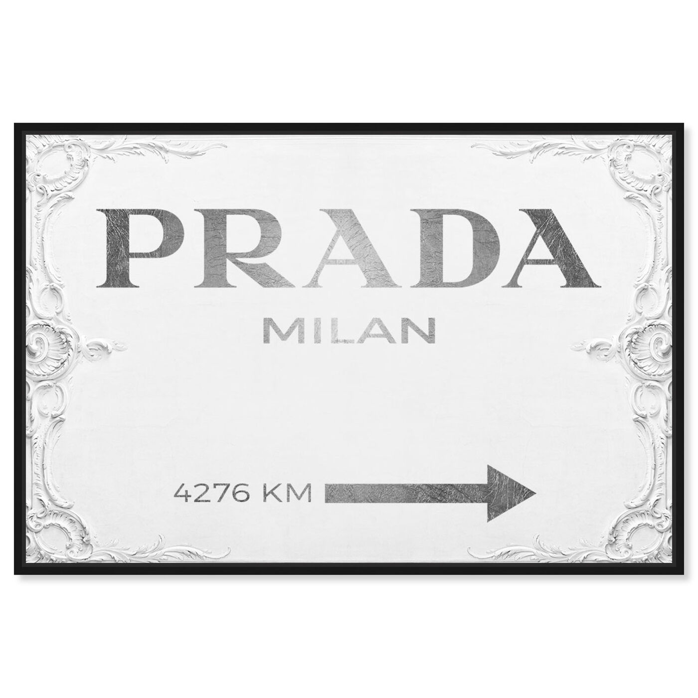 Front view of Milan Sign featuring fashion and glam and road signs art.