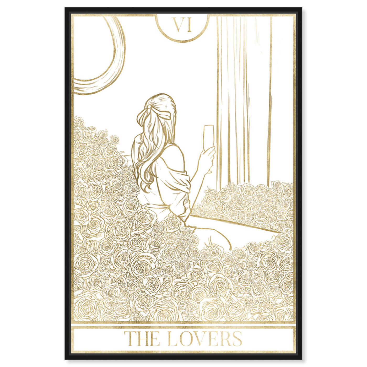 Front view of The Lovers Gold featuring fashion and glam and hairstyles art.