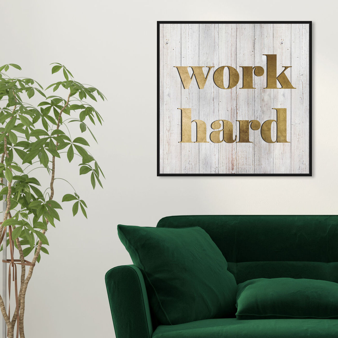 Hanging view of Work Hard featuring typography and quotes and inspirational quotes and sayings art.