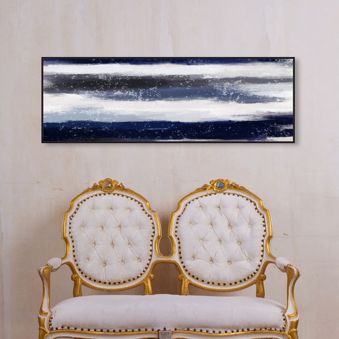 Hanging view of Sapphire Shades Long Horizon featuring abstract and shapes art.