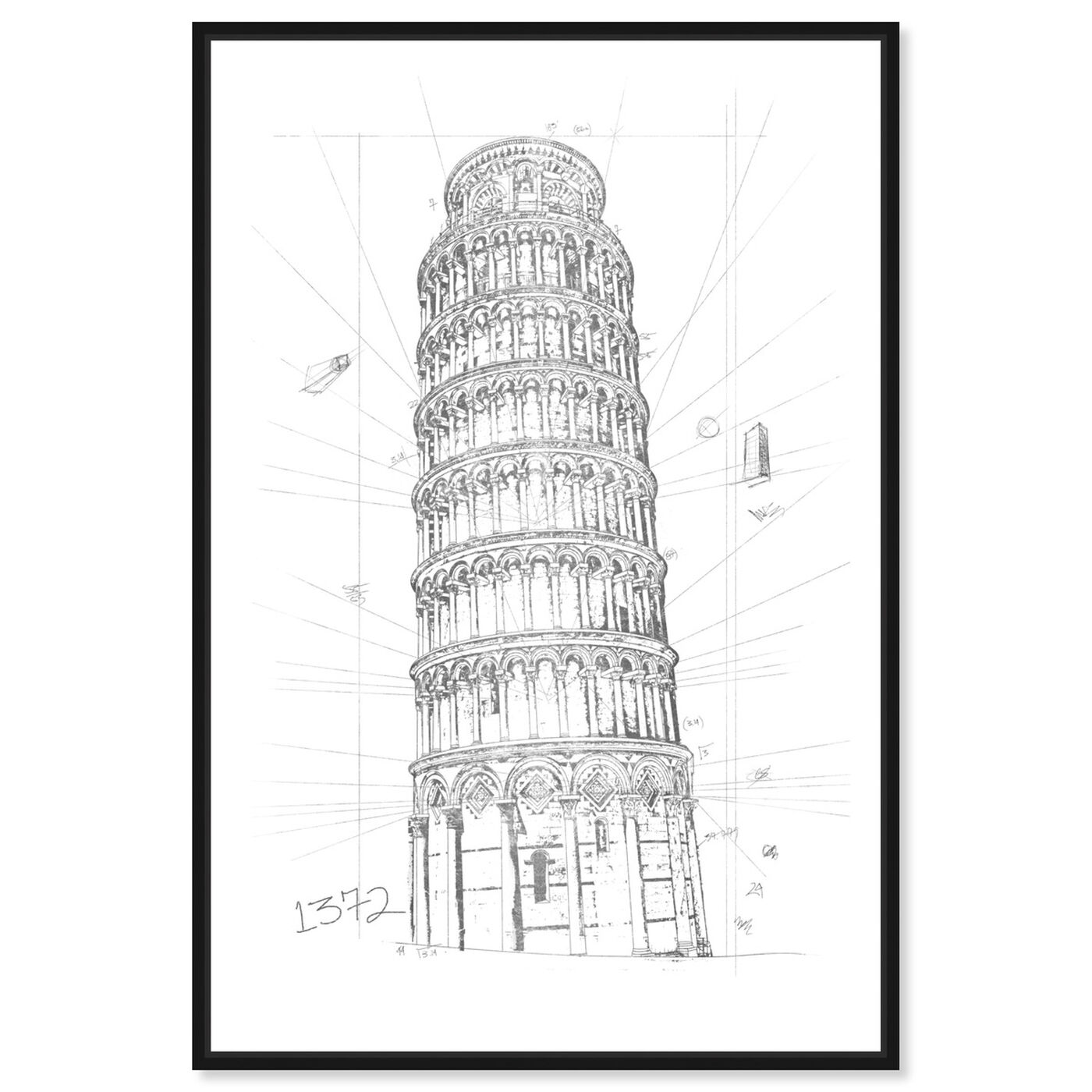 Front view of Tower of Pisa Silver featuring architecture and buildings and european buildings art.