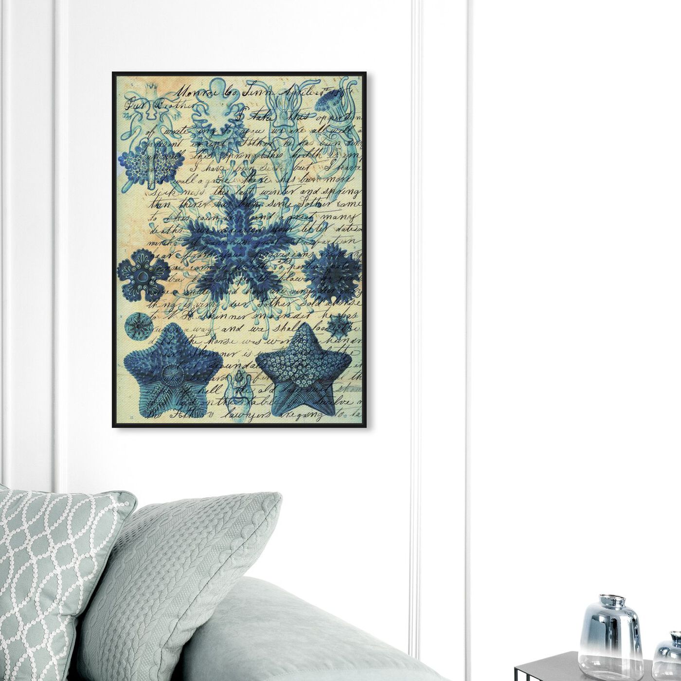Hanging view of Starfish in Blue featuring nautical and coastal and marine life art.