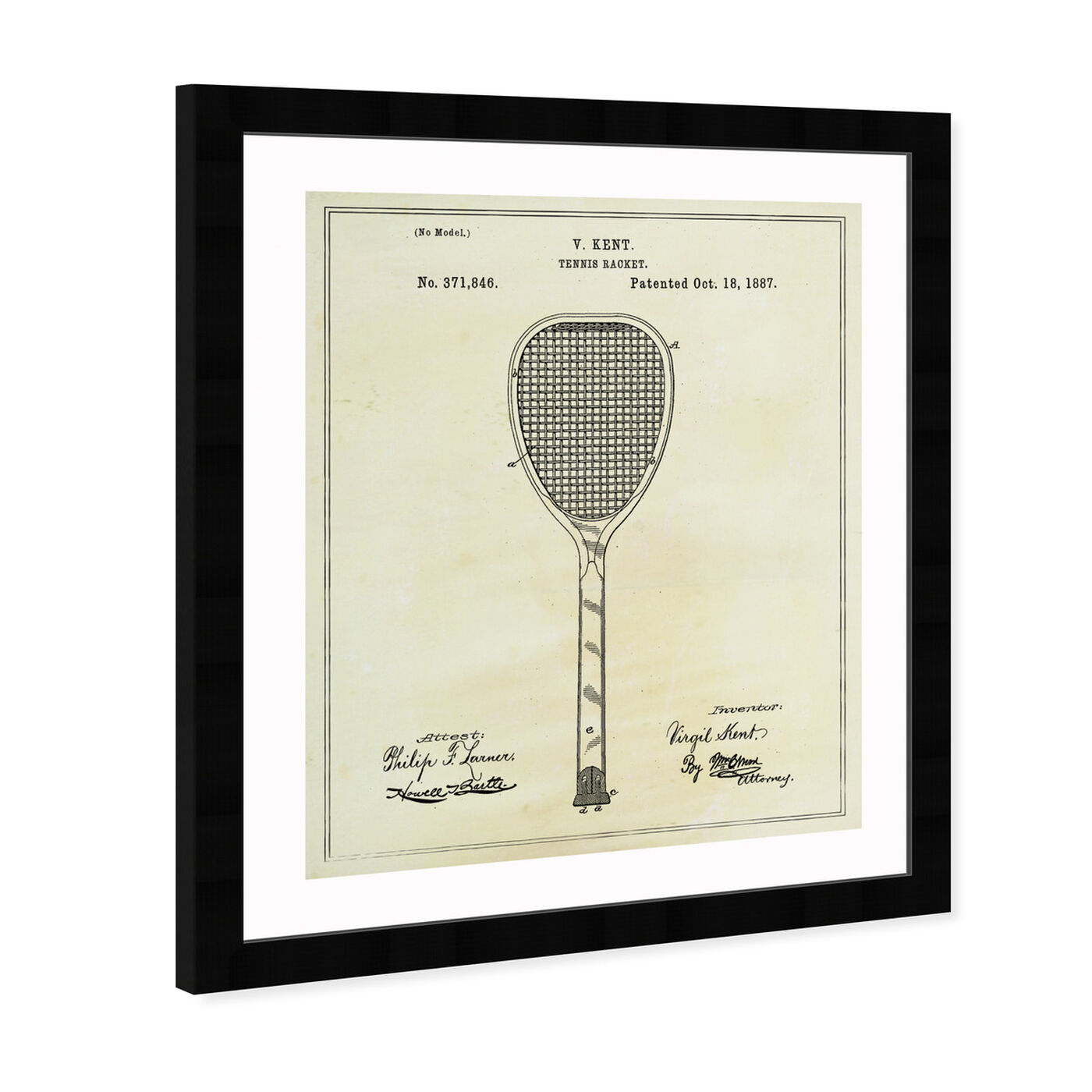 Angled view of Tennis Racket 1887 featuring sports and teams and tennis art.