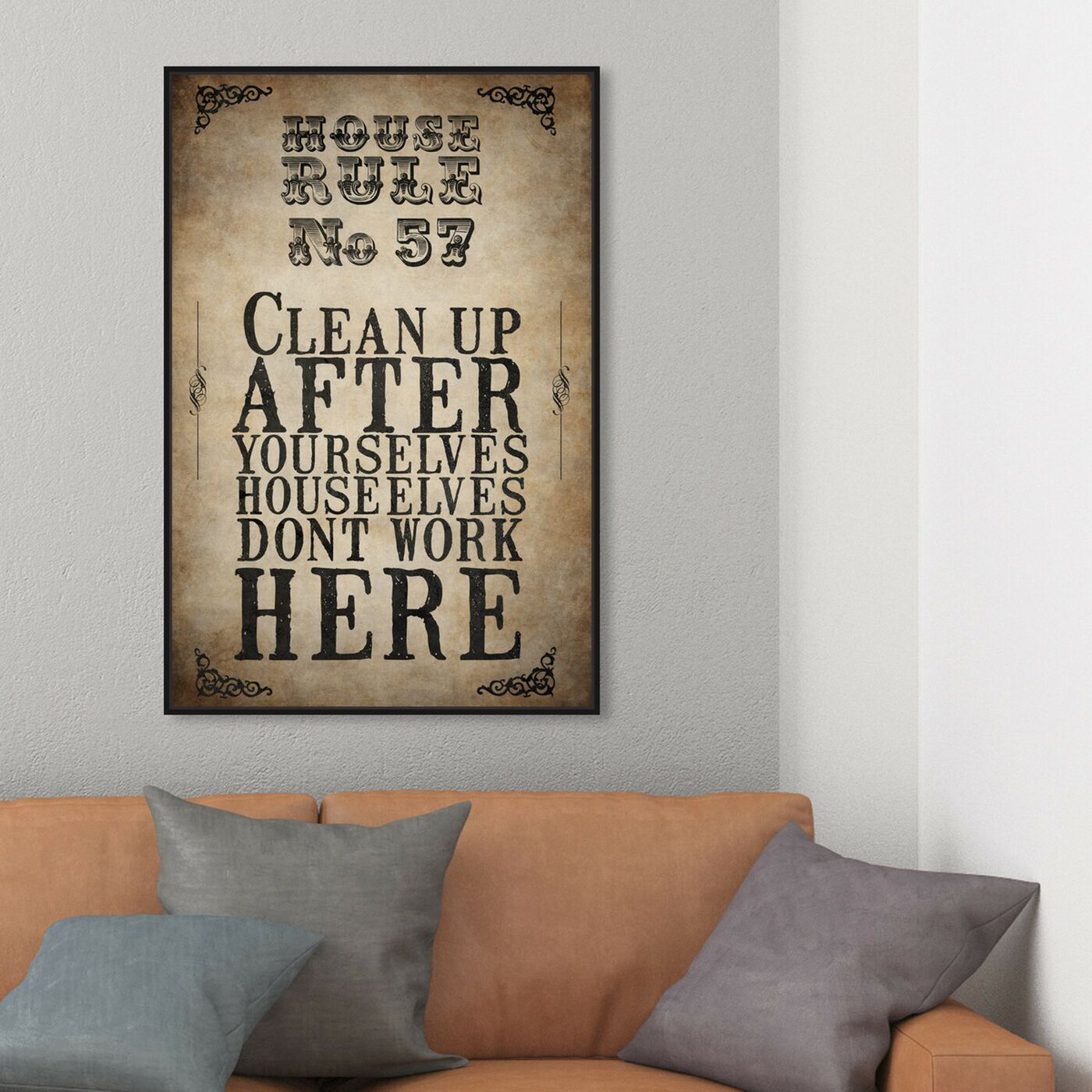 Hanging view of House Rule 57 featuring typography and quotes and family quotes and sayings art.