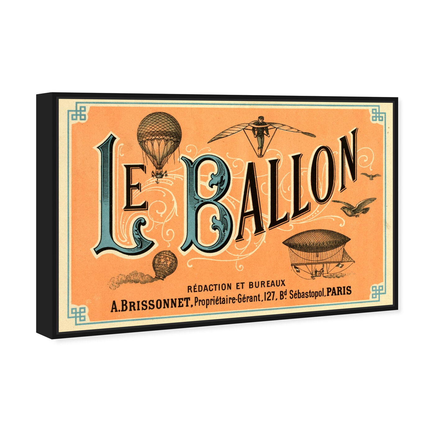 Angled view of Le Balloon 1883 featuring transportation and air transportation art.