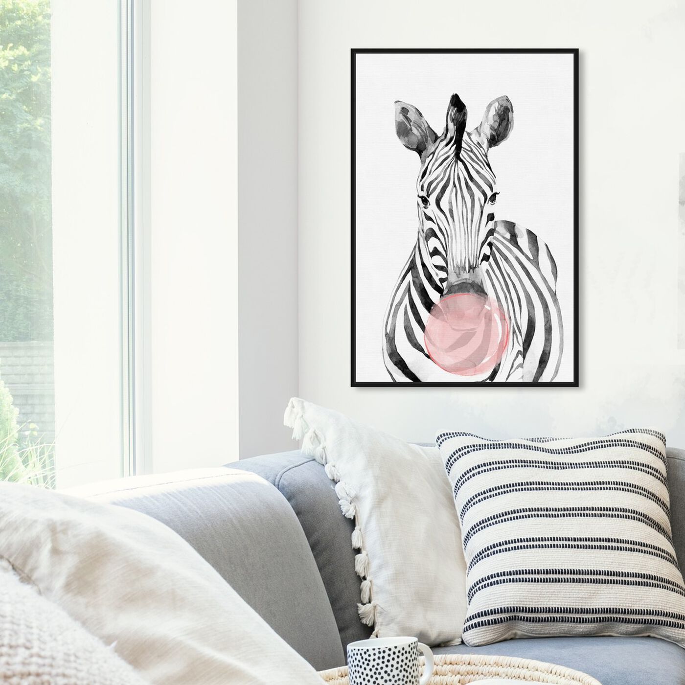 Hanging view of Zebra Bubblegum featuring animals and zoo and wild animals art.