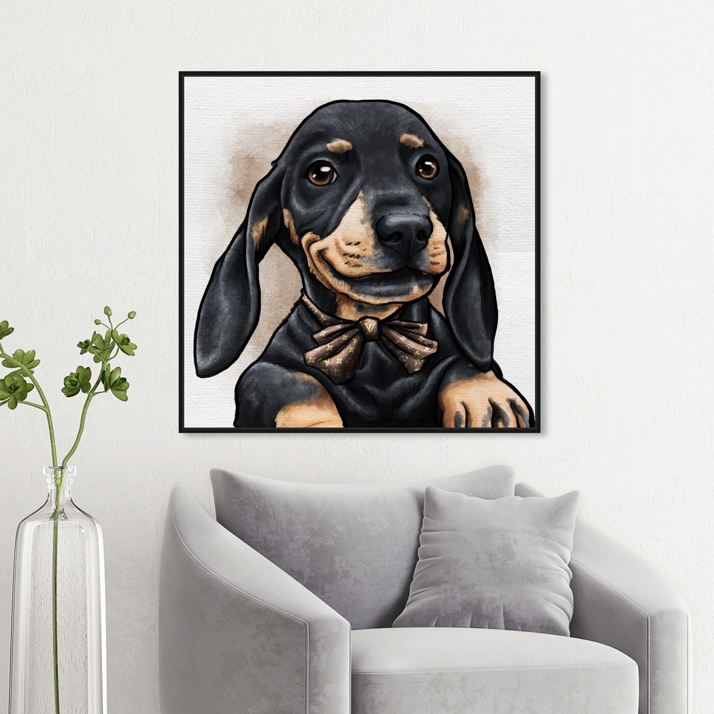 Hanging view of Dapper Dachshund featuring animals and dogs and puppies art.
