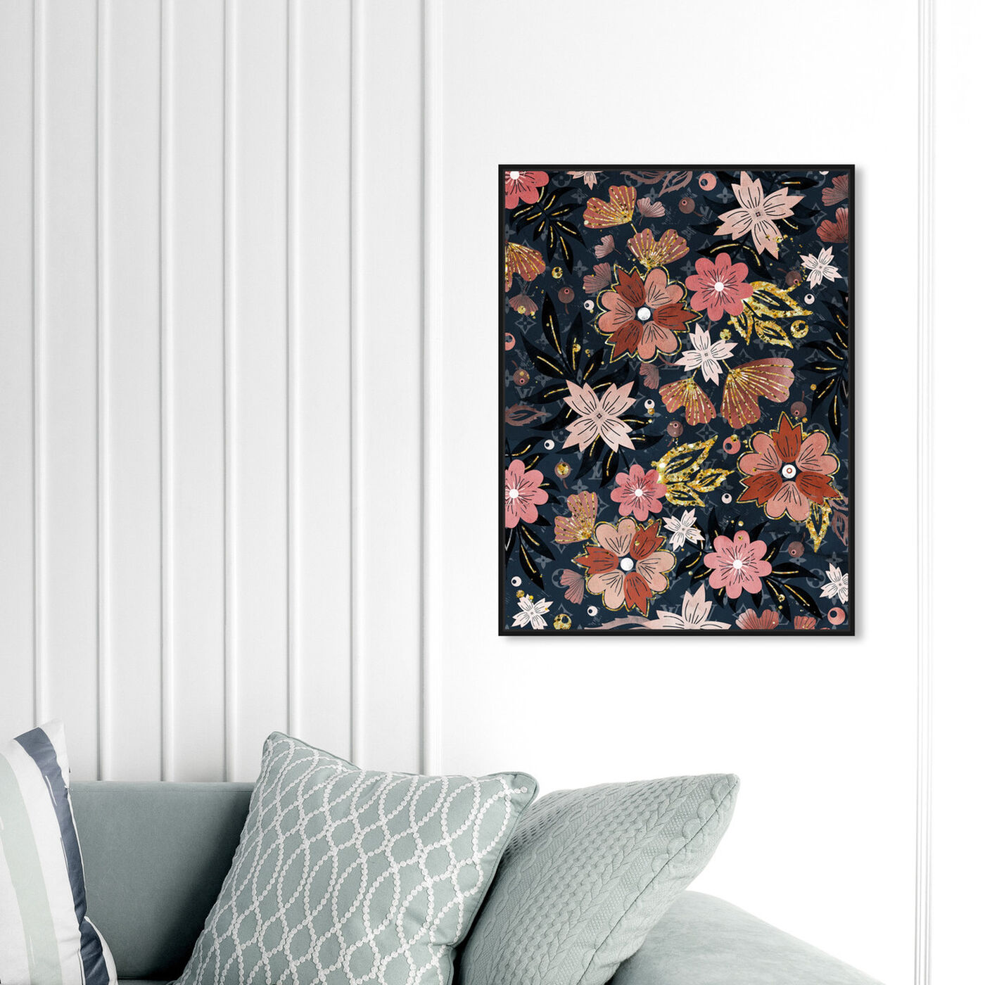 Hanging view of Vintage Teal featuring floral and botanical and florals art.