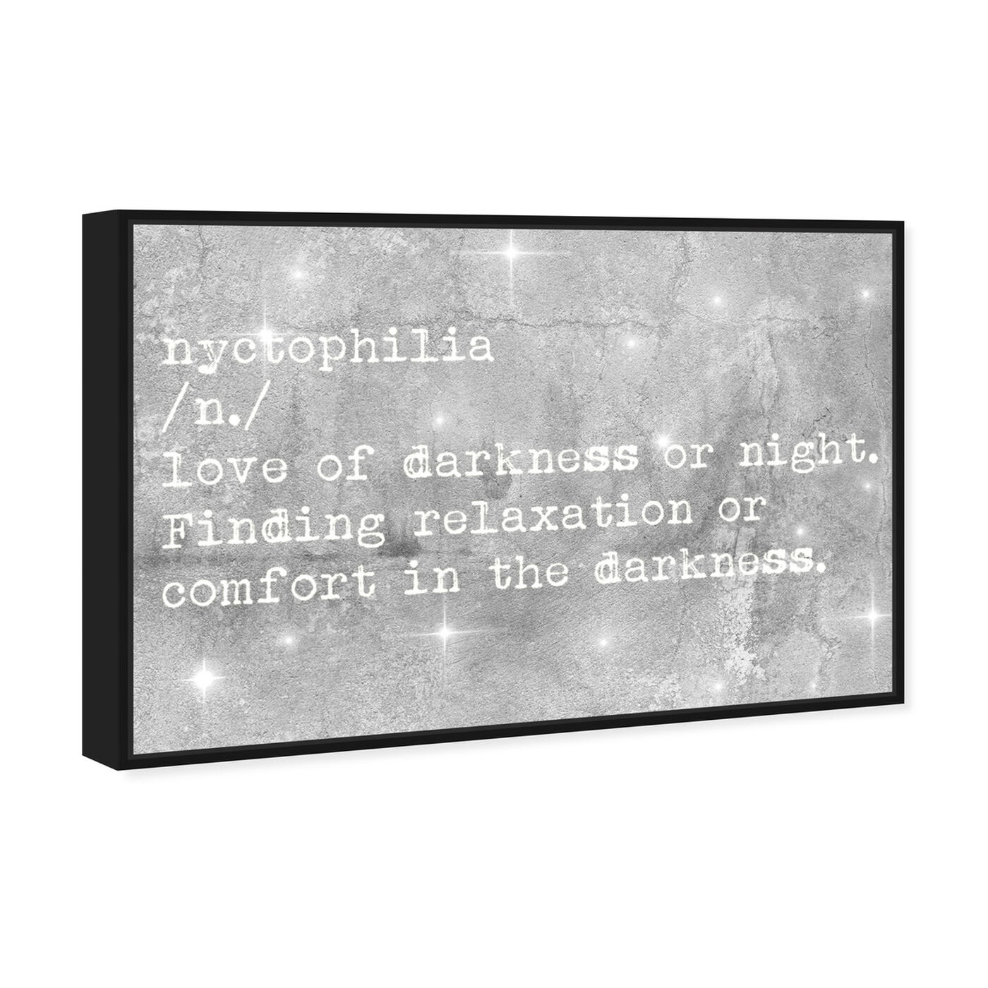 Angled view of Nychtophilia featuring typography and quotes and quotes and sayings art.