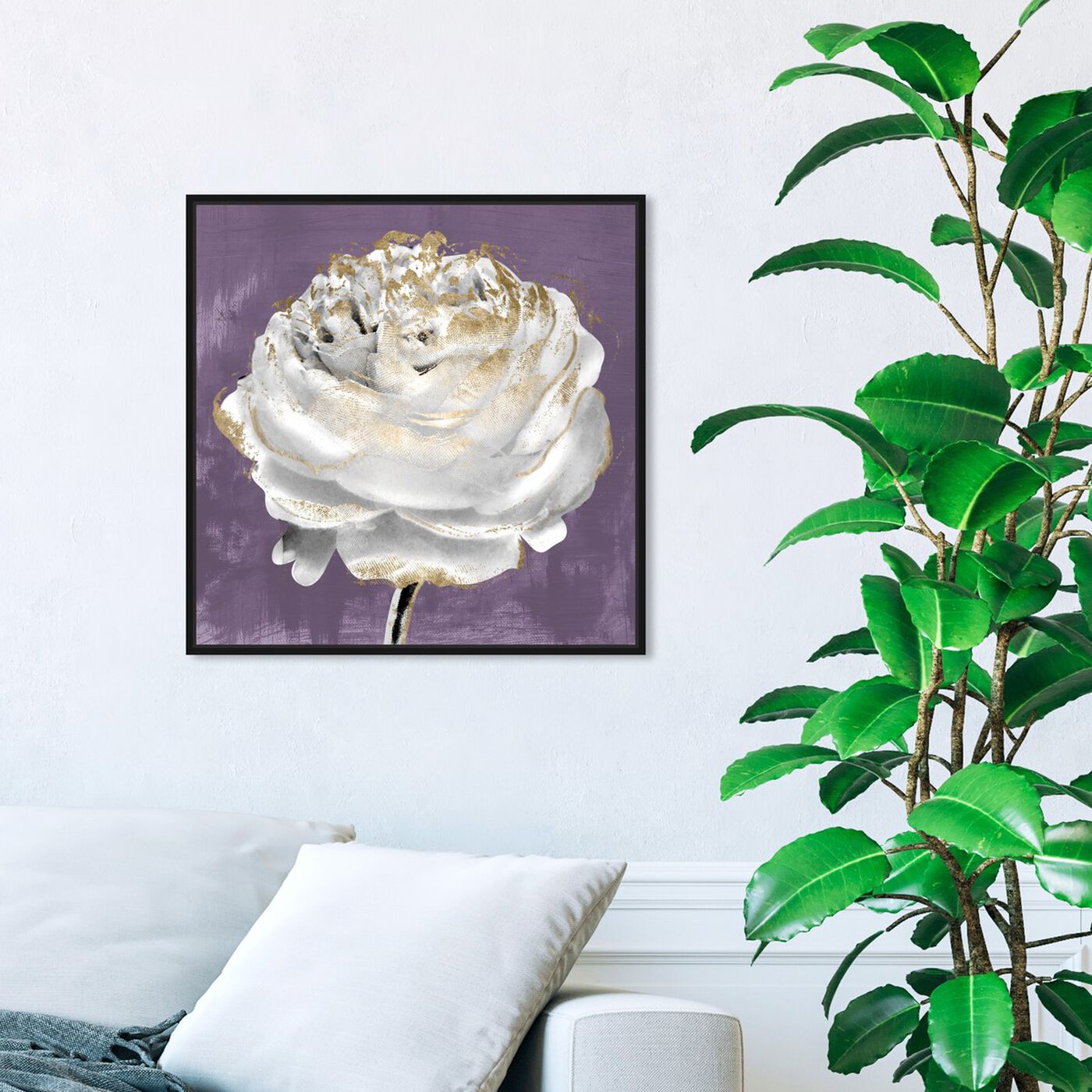 Hanging view of Lilac Ranunculus featuring floral and botanical and florals art.