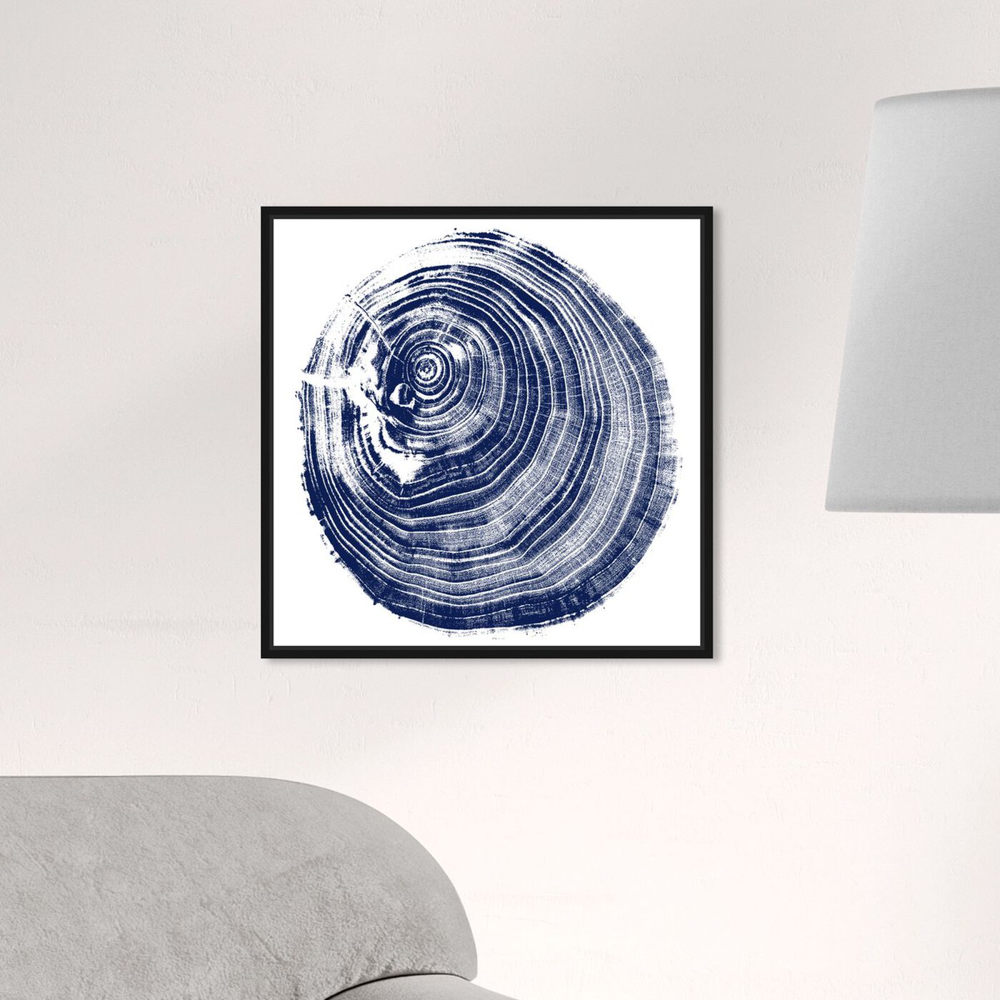 Hanging view of Legno Blu Due I featuring abstract and shapes art.