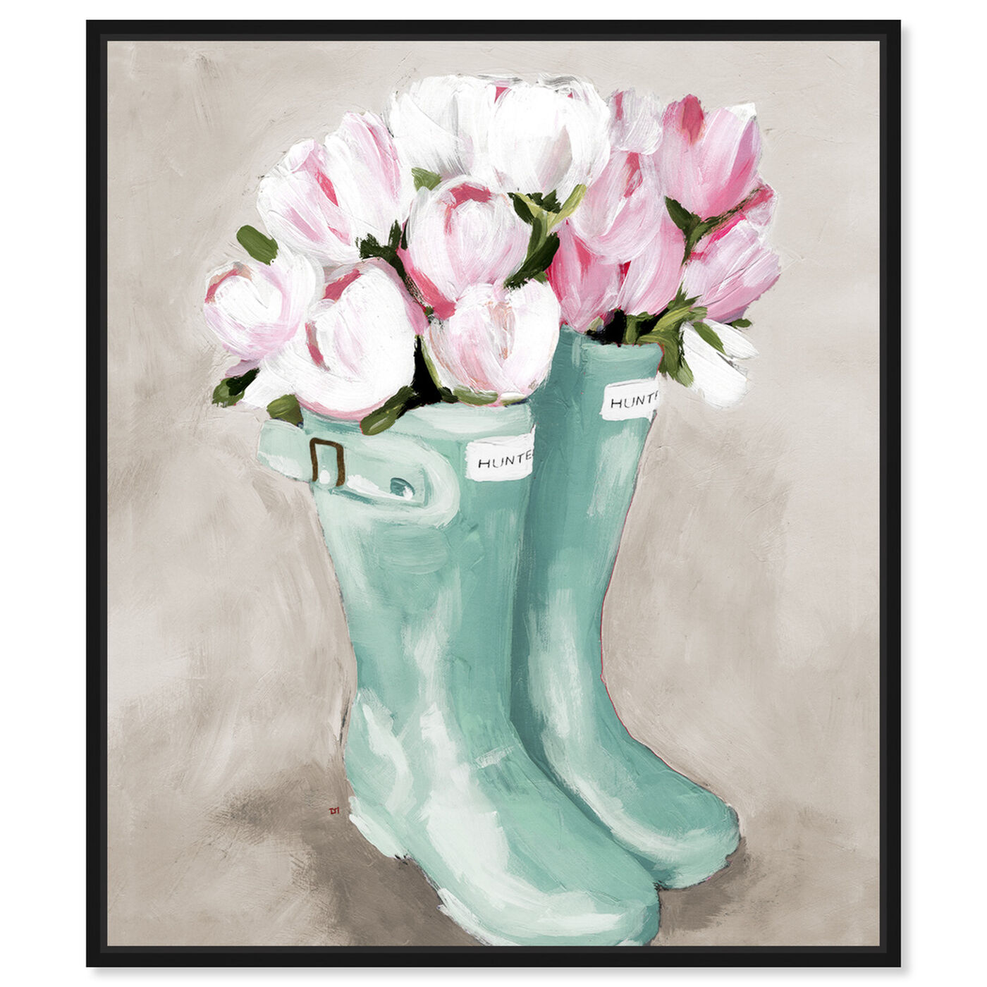 Front view of Tulips In Spring Boots featuring floral and botanical and florals art.