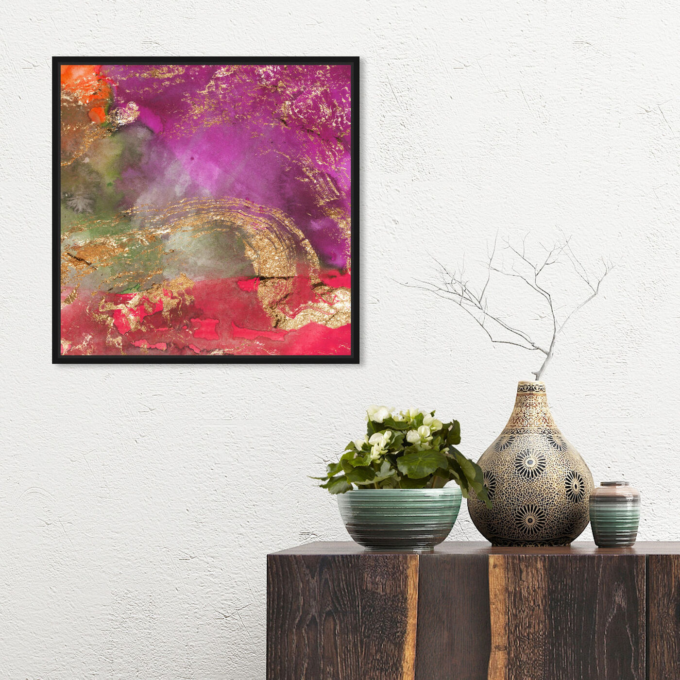 Hanging view of Your Way featuring abstract and watercolor art.
