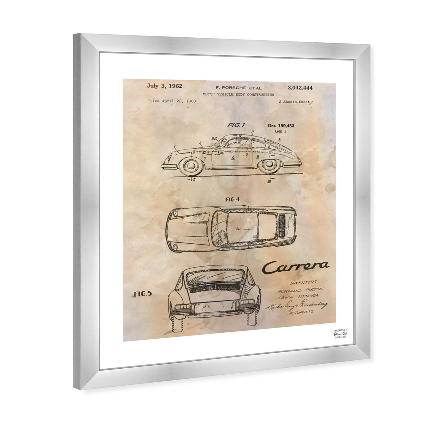 Angled view of Carrera Porsche 1962 - Cream featuring transportation and automobiles art.