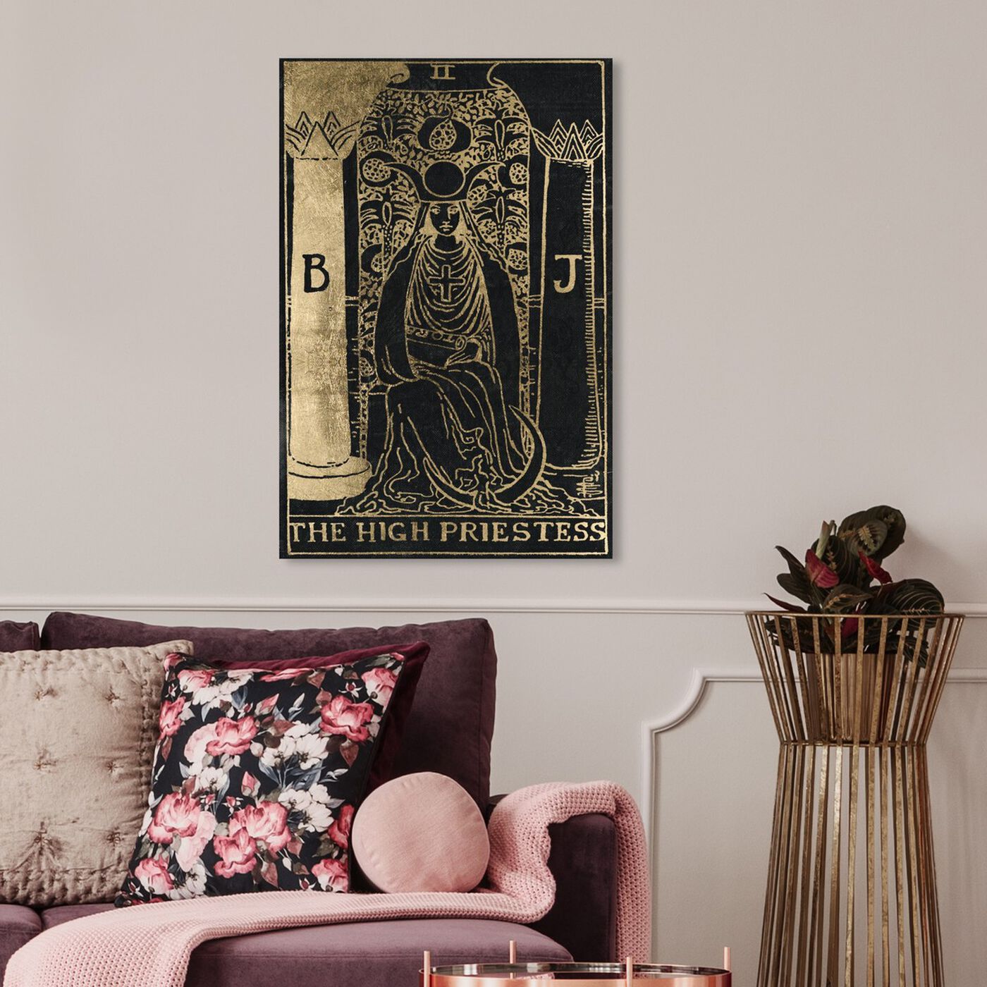 Hanging view of The High Priestess Tarot featuring spiritual and religious and zodiac art.