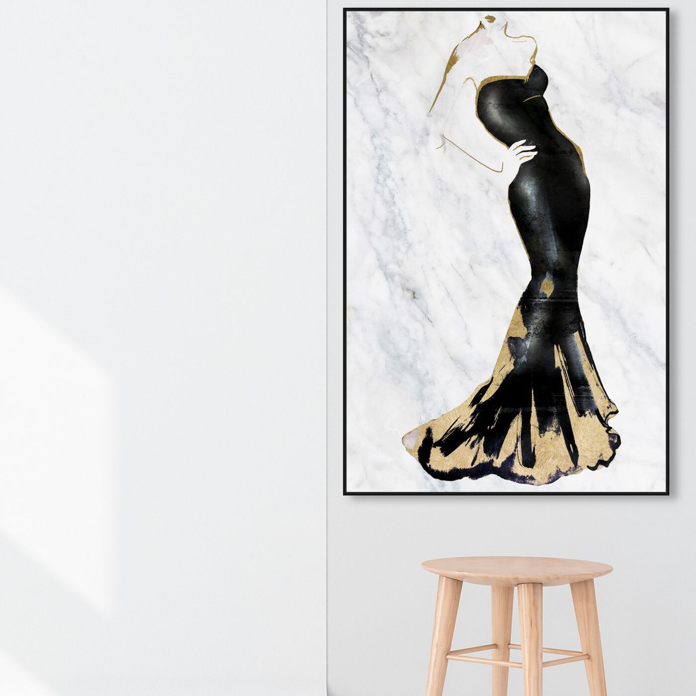 Hanging view of Gill Bay - Black Dress Gold and Marble II featuring fashion and glam and dress art.