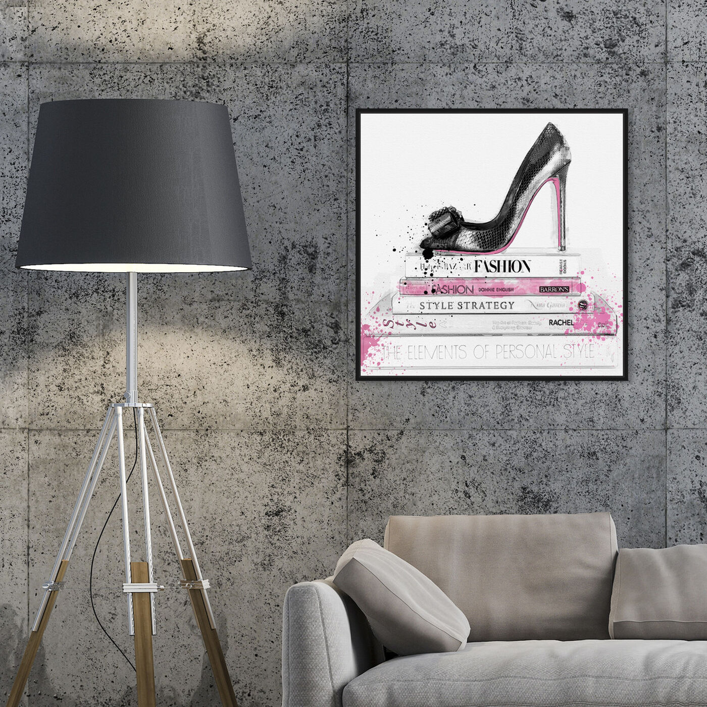 Hanging view of Black Shoe and Pink Lady Books featuring fashion and glam and shoes art.
