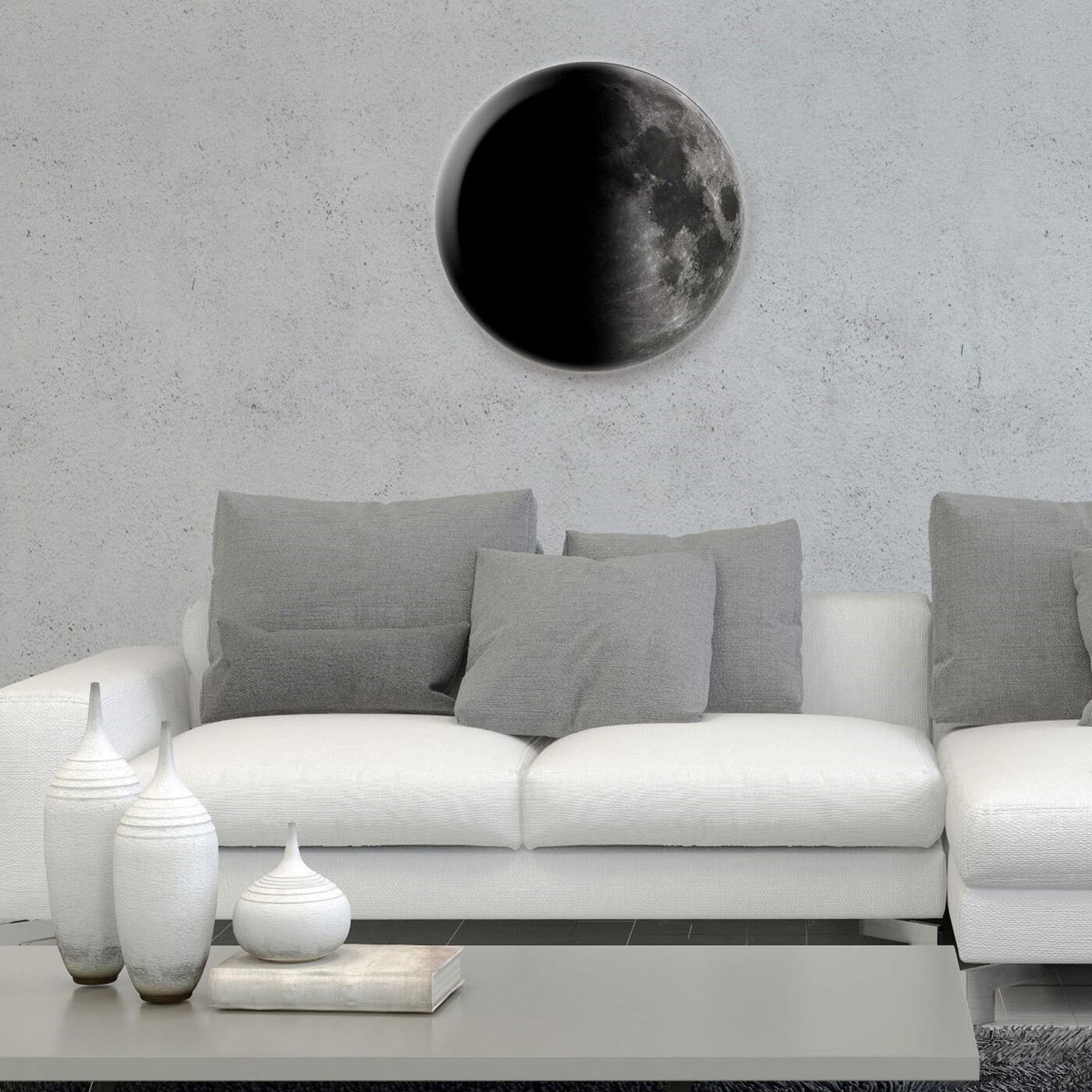 Hanging view of Moon III featuring astronomy and space and moons art.
