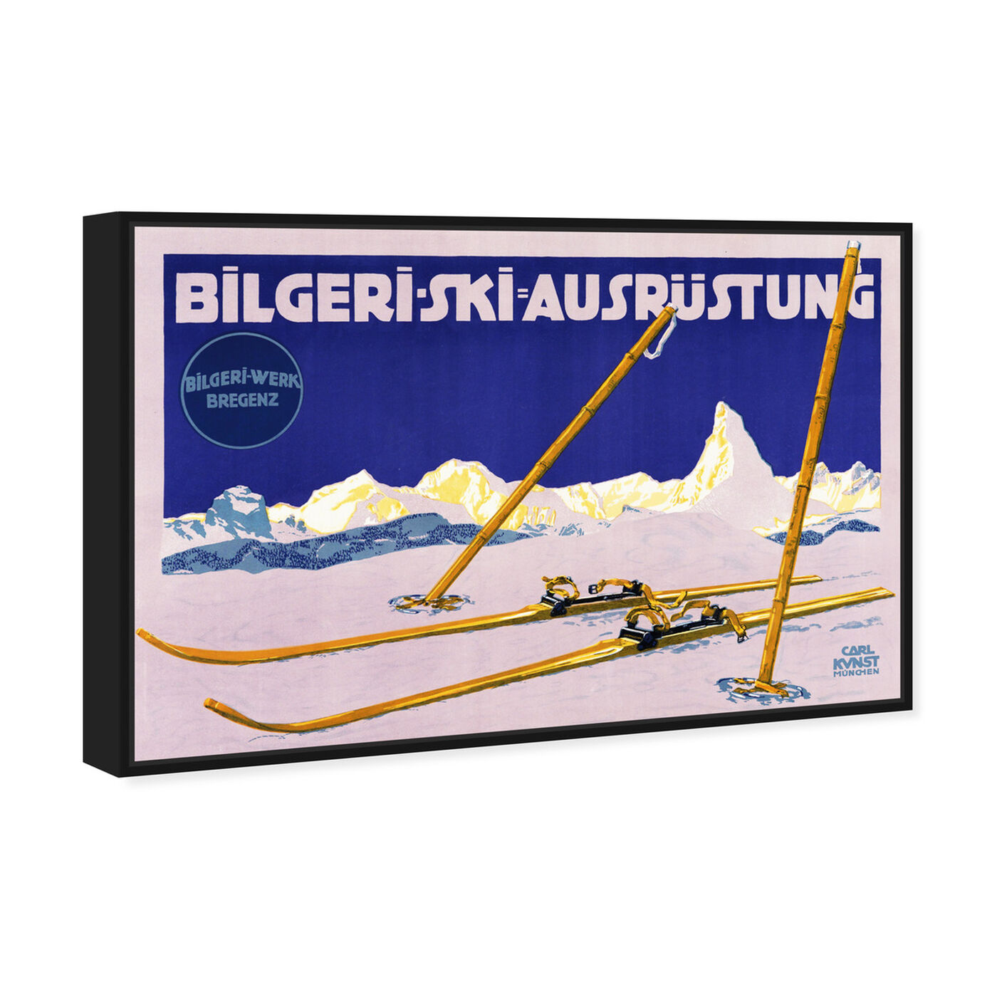 Angled view of Bilgeri Ski featuring sports and teams and skiing art.