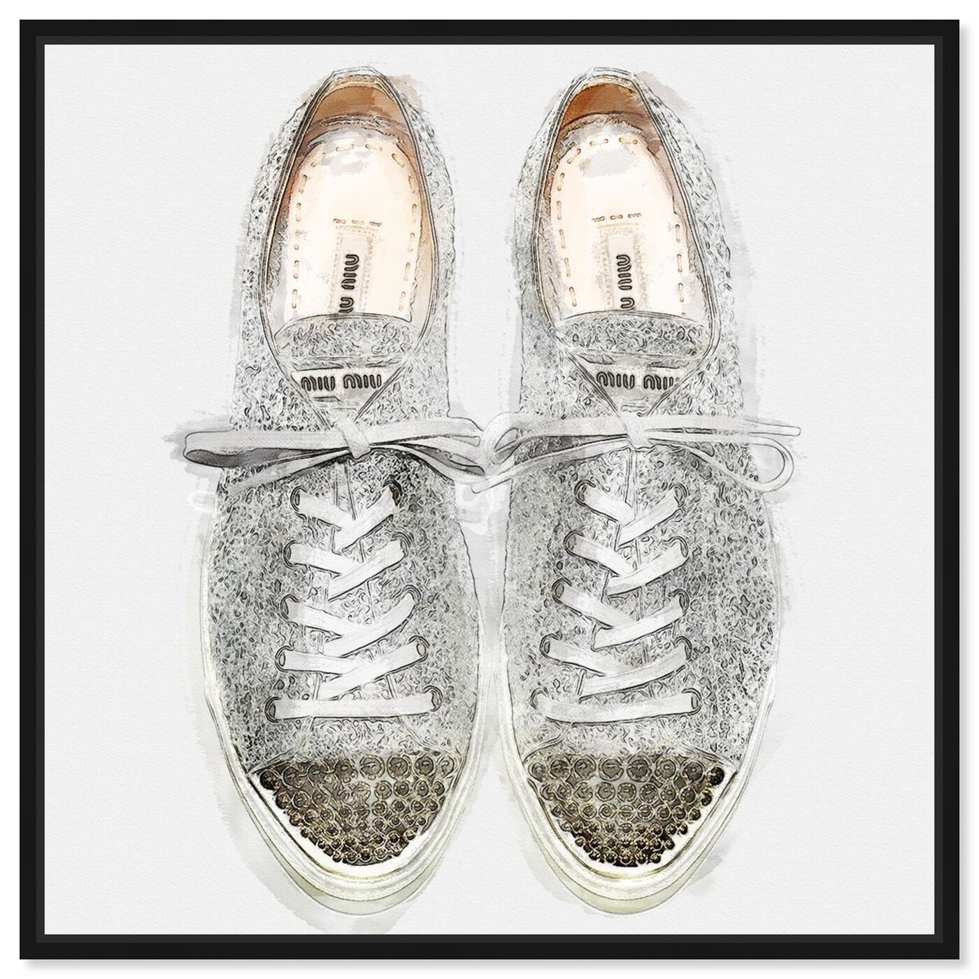 Oliver Gal Fashion and Glam Wall Art Framed Canvas Prints 'Glitter Sneakers' Shoes - Gray, Gray - 40 x 40 - Black