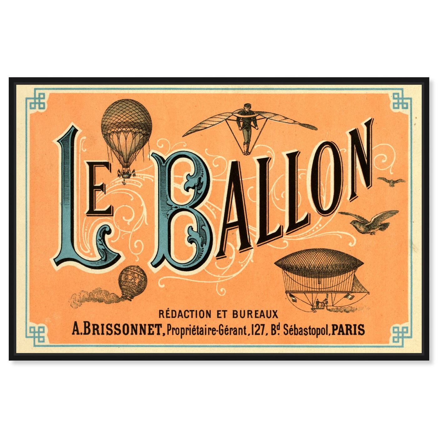 Front view of Le Balloon 1883 featuring transportation and air transportation art.