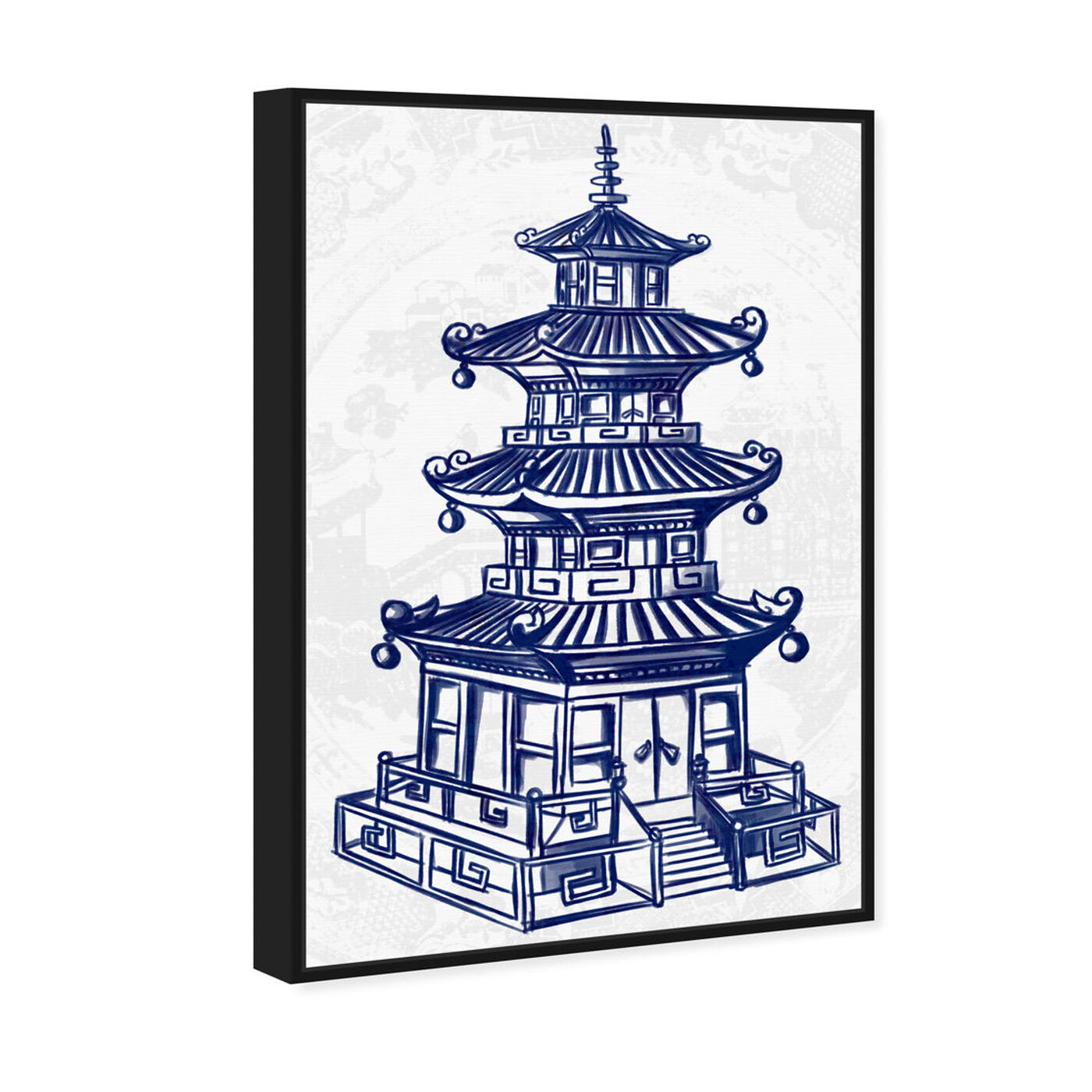 Angled view of Julianne Taylor Style - Pagoda Navy featuring world and countries and asian cultures art.