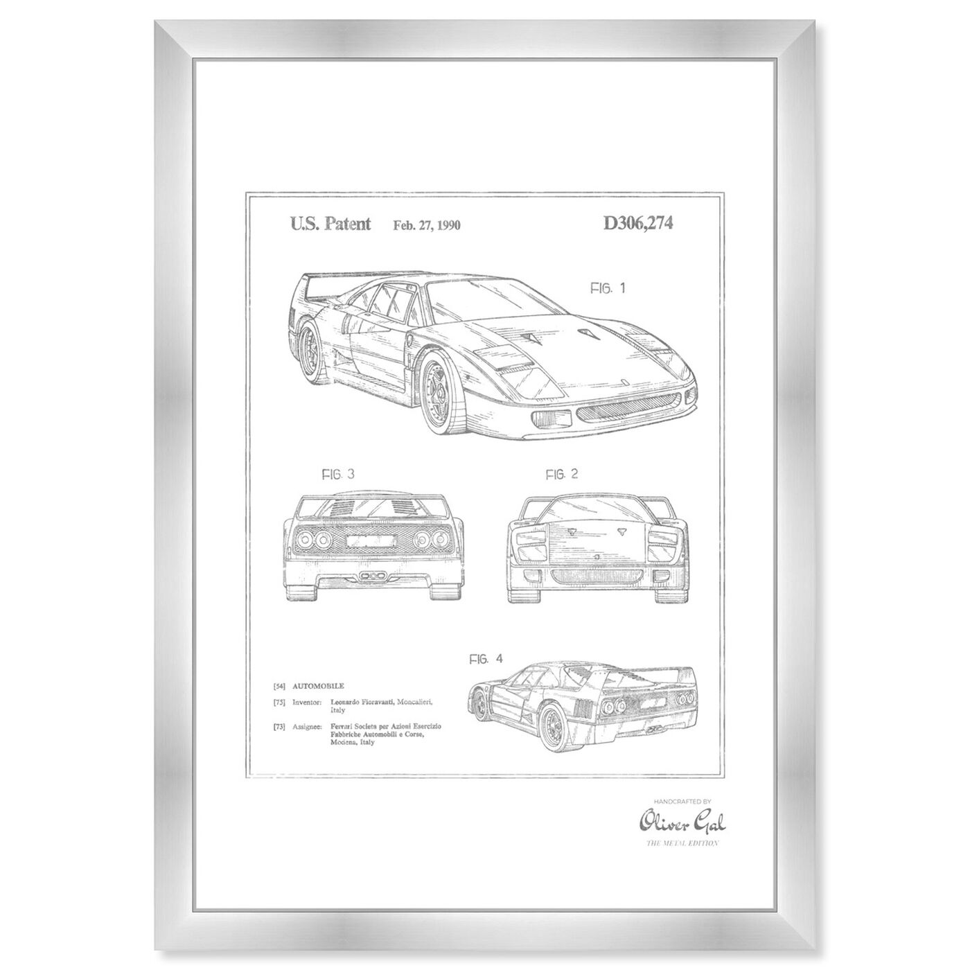 Front view of Ferrari F40 1990, Silver Foil featuring transportation and automobiles art.