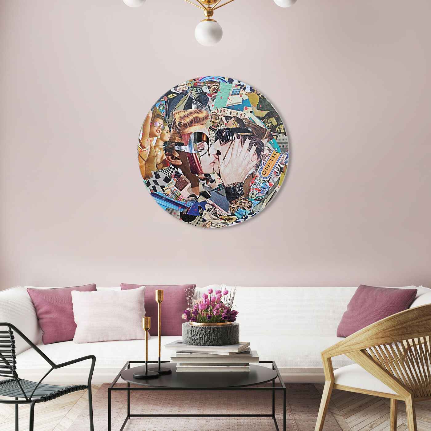 Hanging view of Katy Hirschfeld - Loving Embrace Round featuring fashion and glam and fashion lifestyle art.