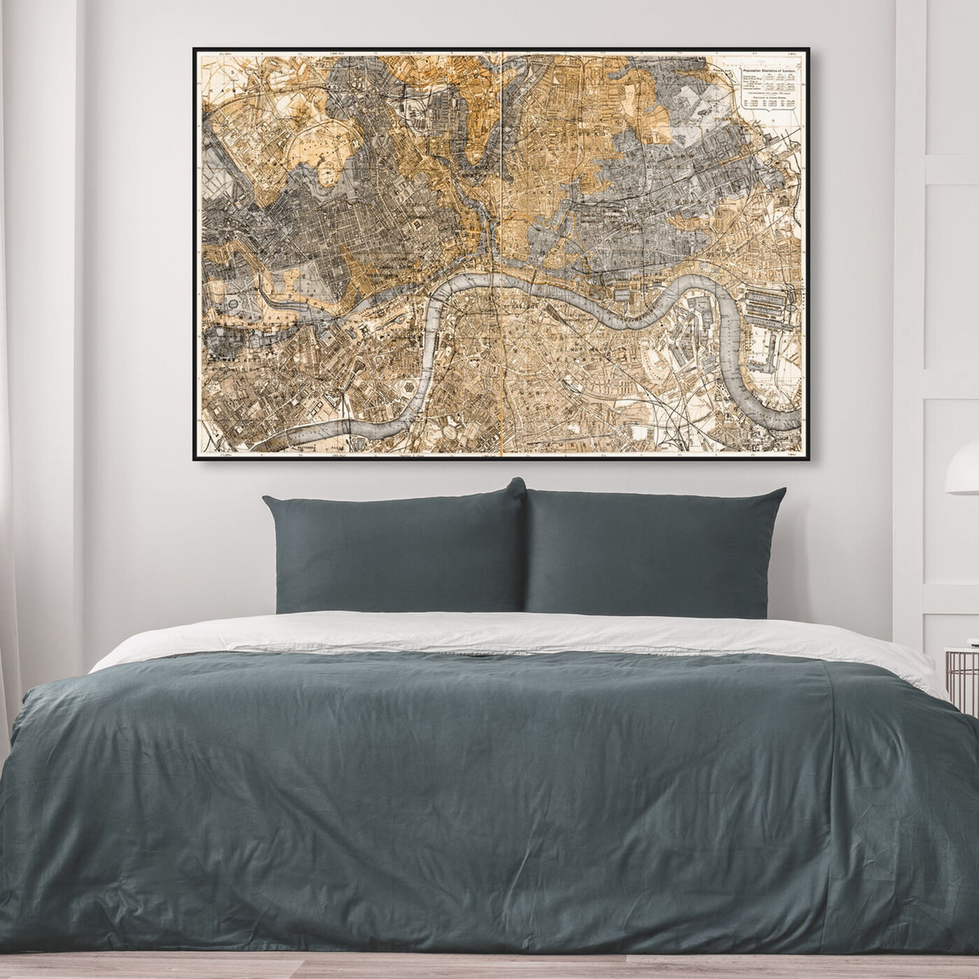 Hanging view of London 1883 Map featuring maps and flags and european cities maps art.