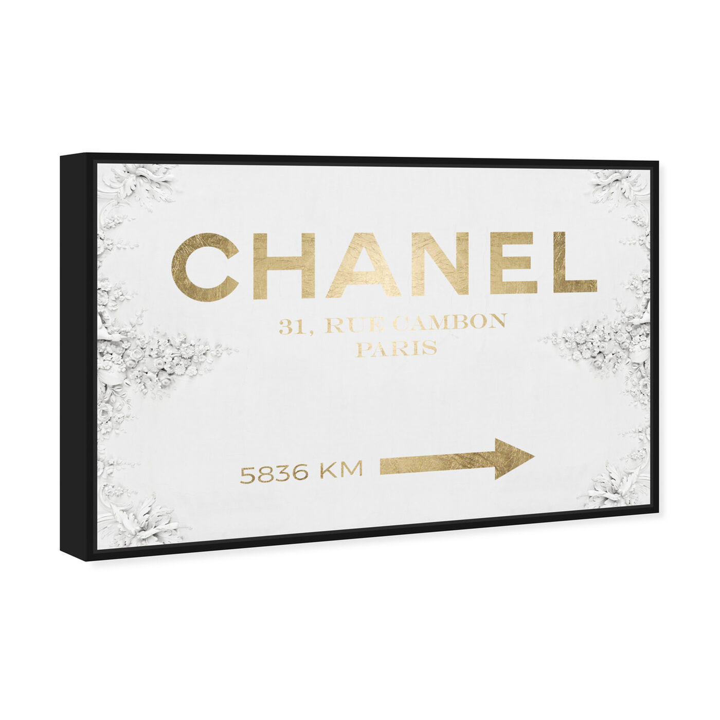 Angled view of Couture Road Sign Classic Gold featuring fashion and glam and road signs art.