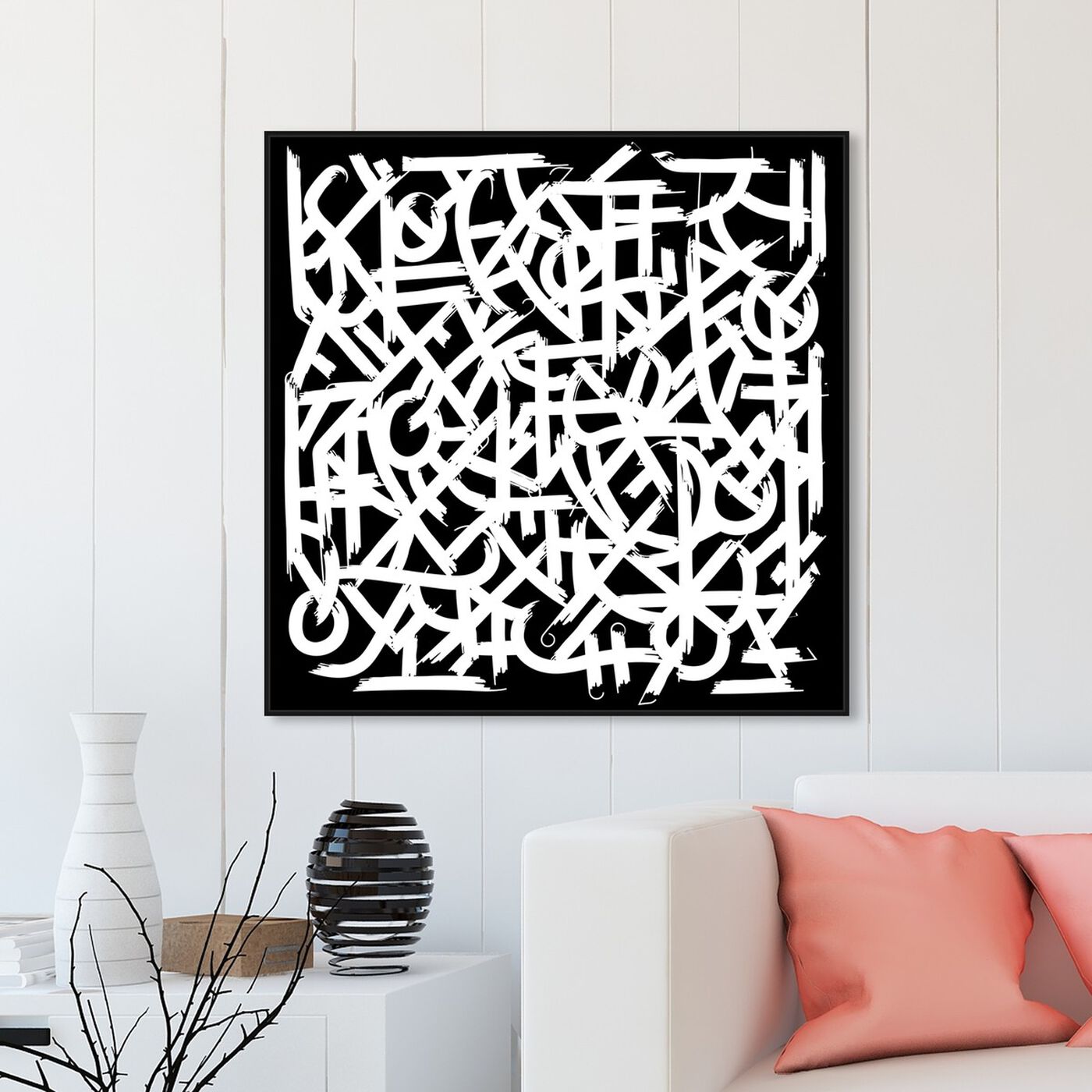 Hanging view of Matt Bentley Hoover - black featuring abstract and shapes art.