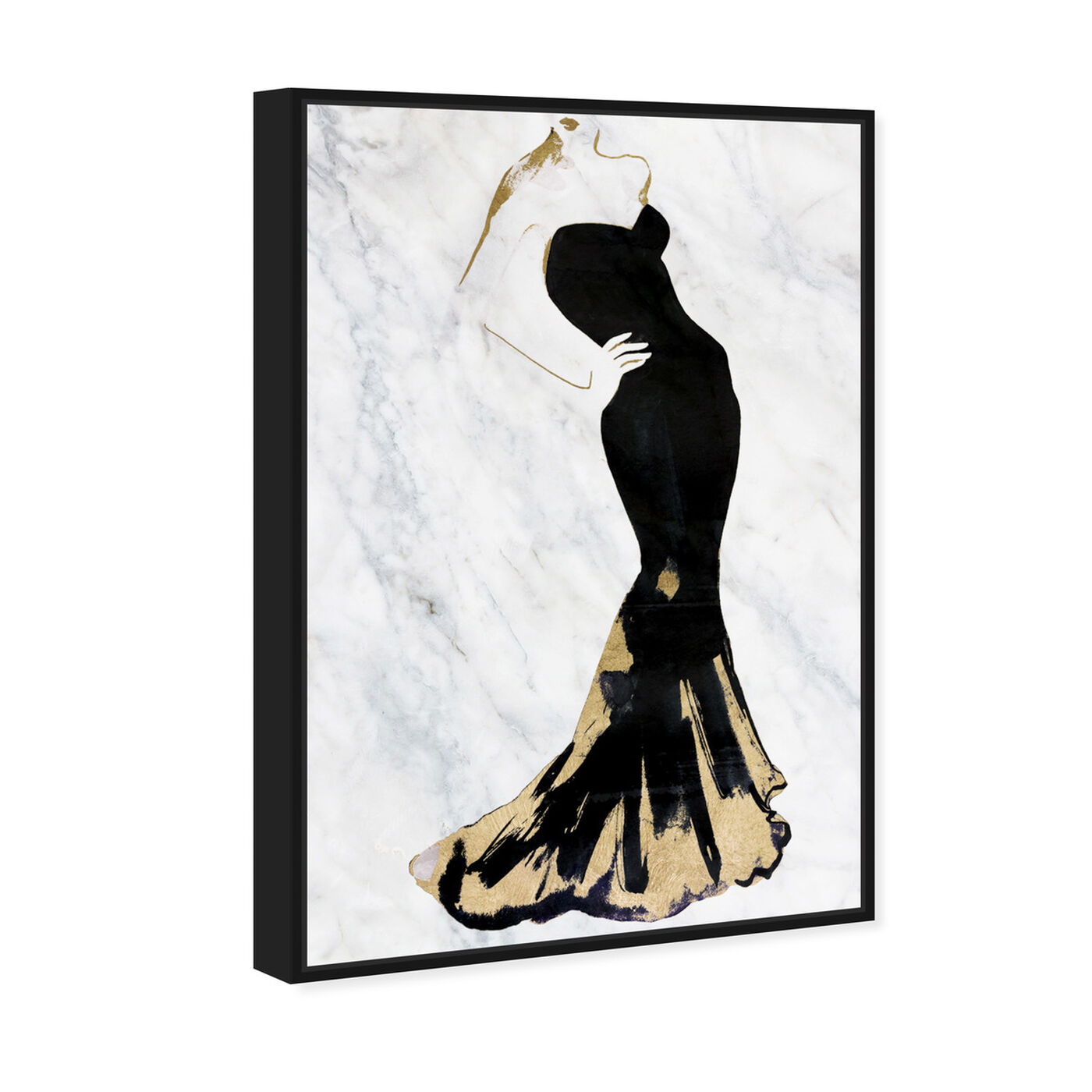 Angled view of Gill Bay - Black Dress Gold and Marble featuring fashion and glam and sketches art.