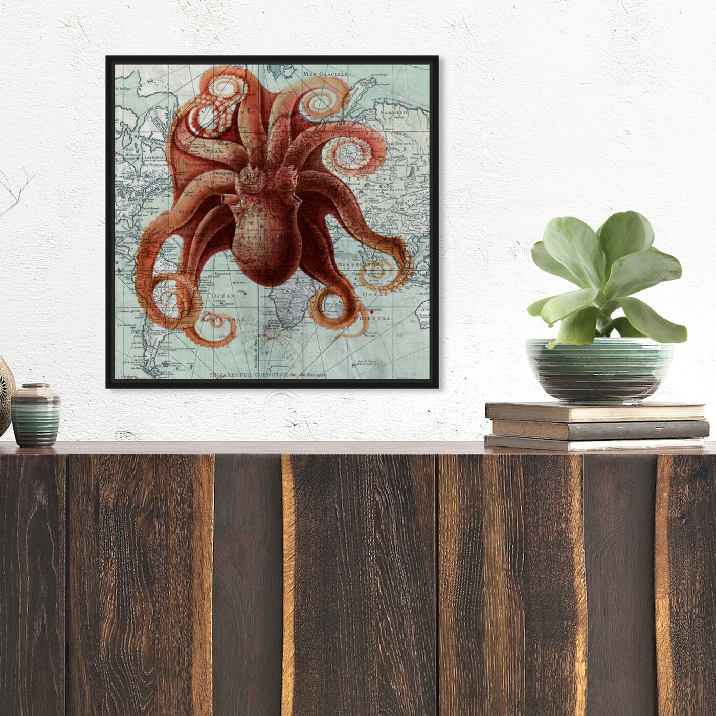 Hanging view of Octopus I featuring nautical and coastal and marine life art.