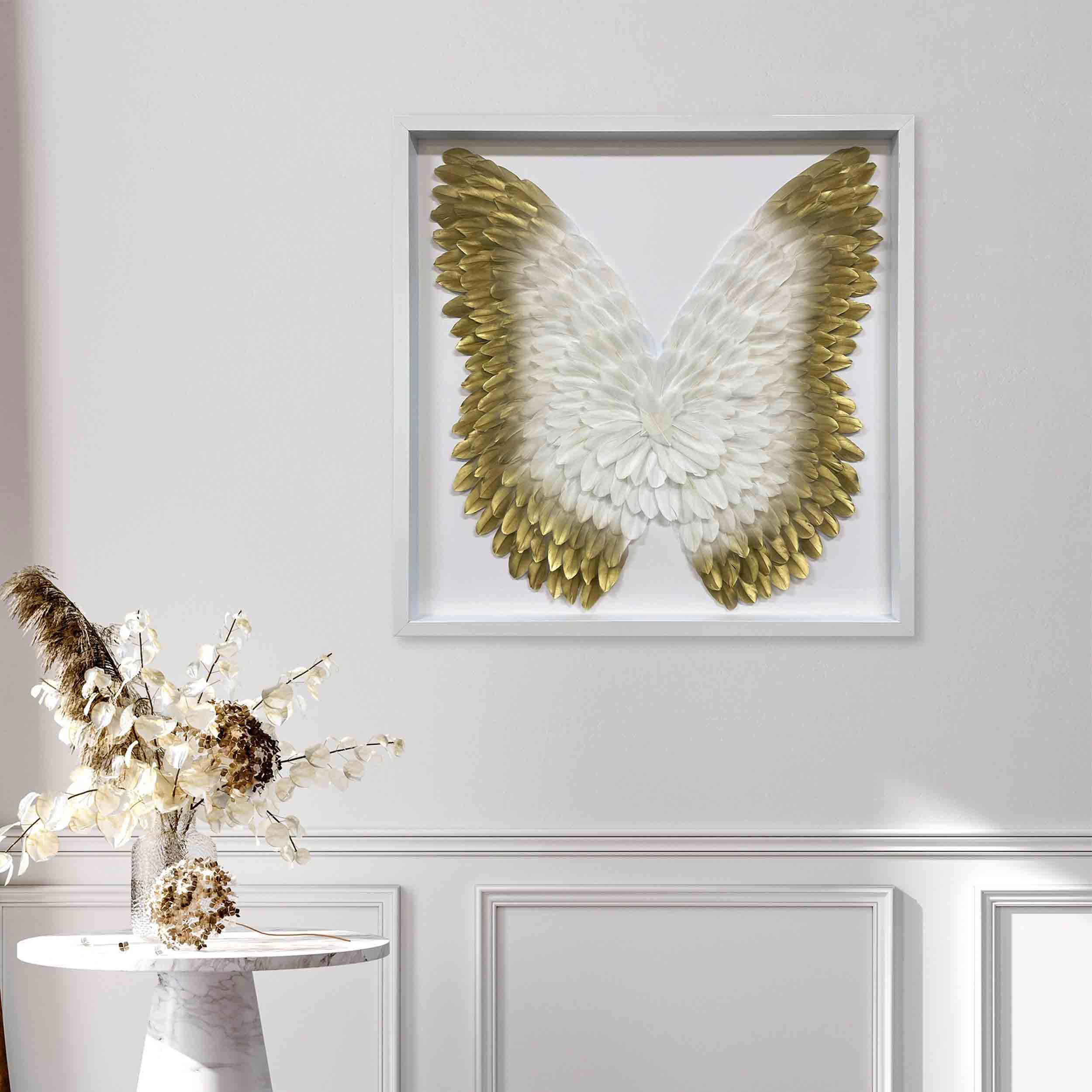 White and Gold Feather Wings | Feather Wall Art | Oliver Gal