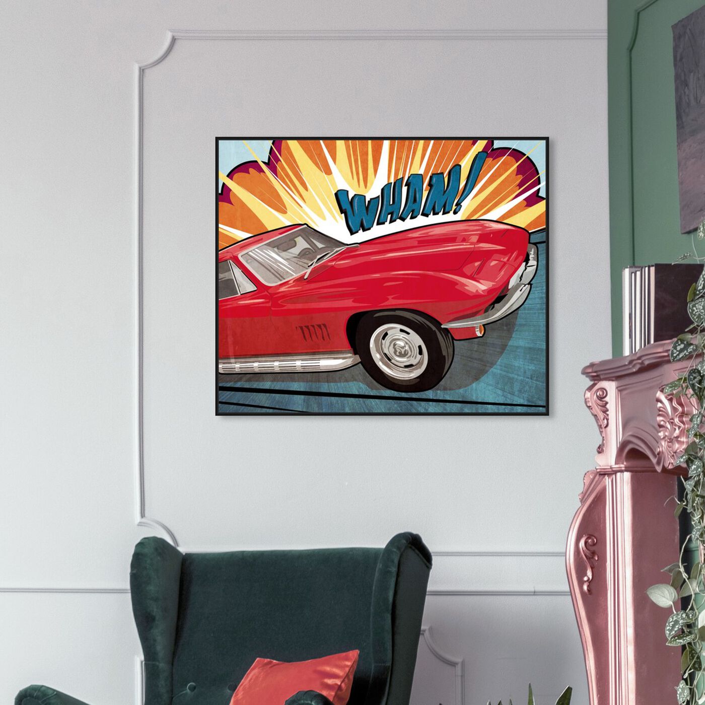 Hanging view of Wham featuring advertising and comics art.