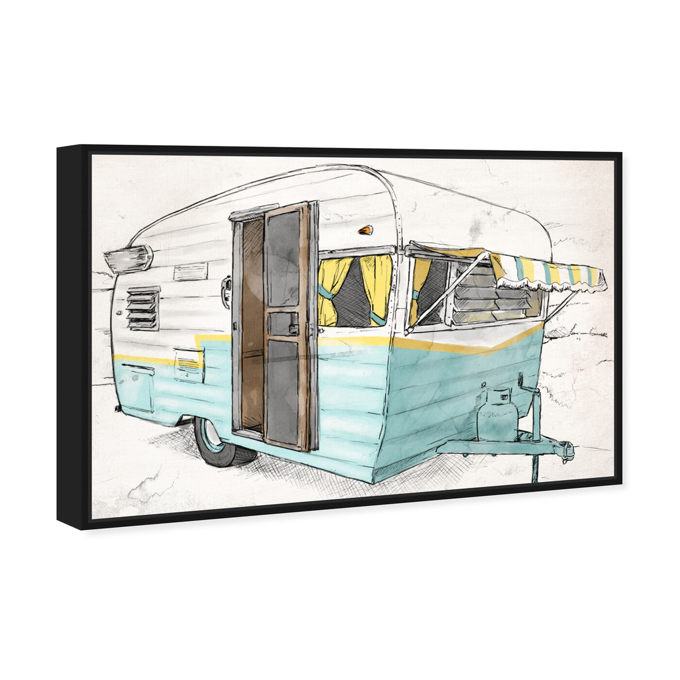 Angled view of Turquoise Camper featuring entertainment and hobbies and camping art.