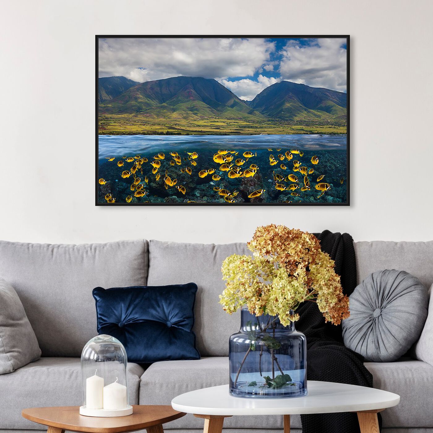 Hanging view of Split Reef Scene by David Fleetham featuring nautical and coastal and coastal landscapes art.