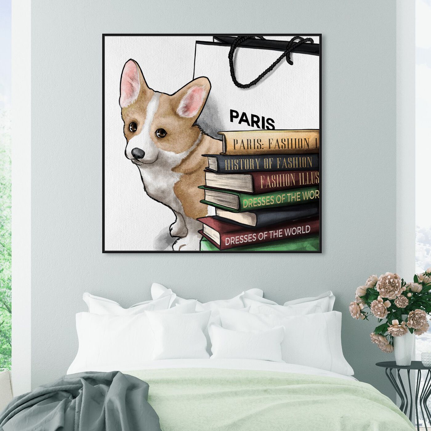 Hanging view of Fashion Books Corgi featuring animals and dogs and puppies art.