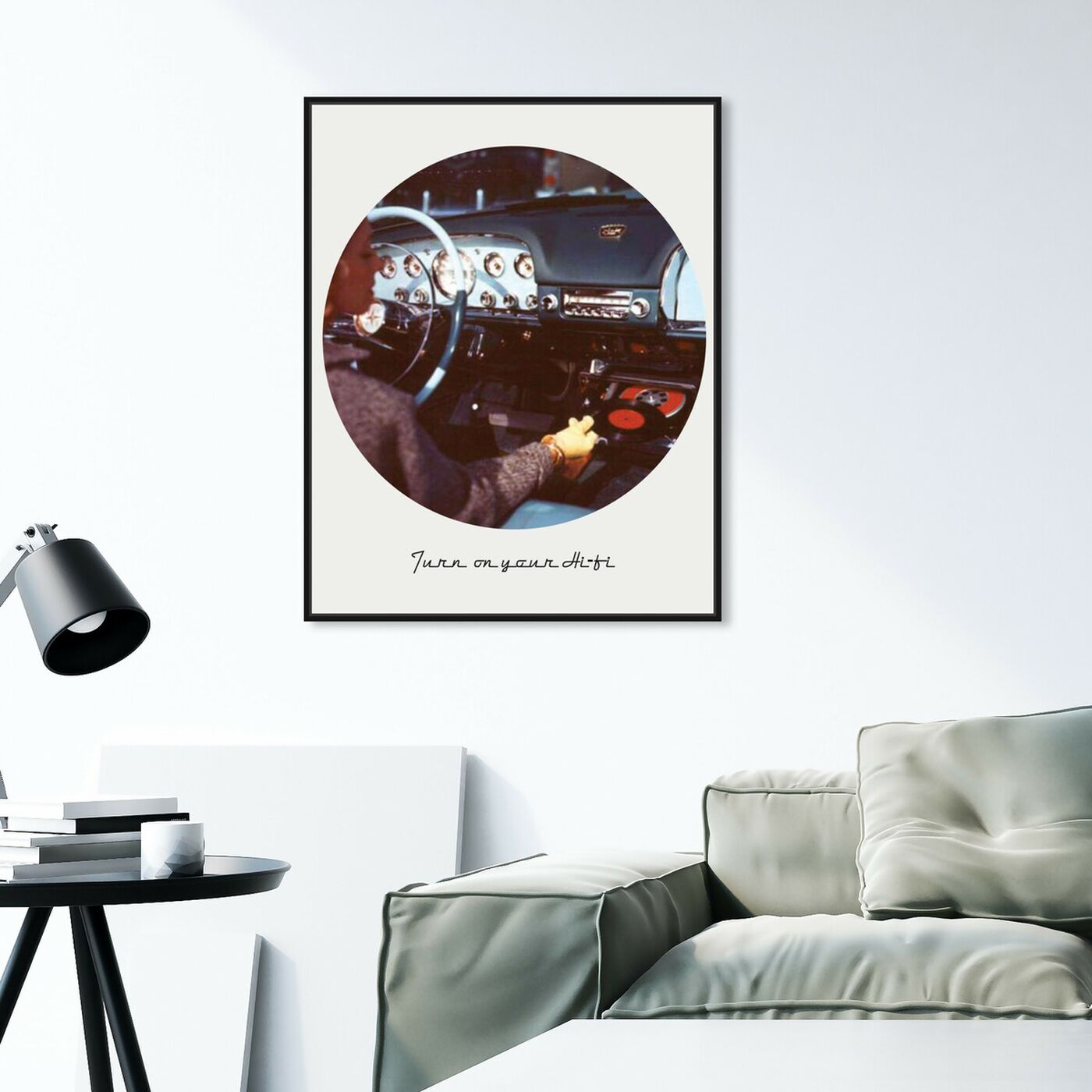 Hanging view of Turn on your HiFi featuring transportation and automobiles art.
