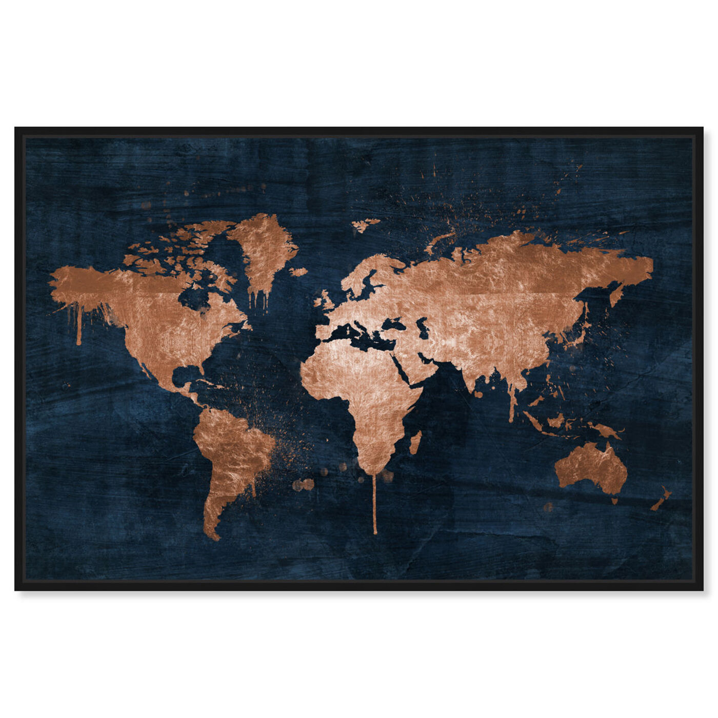 Front view of Mapamundi Copper Blue featuring maps and flags and world maps art.