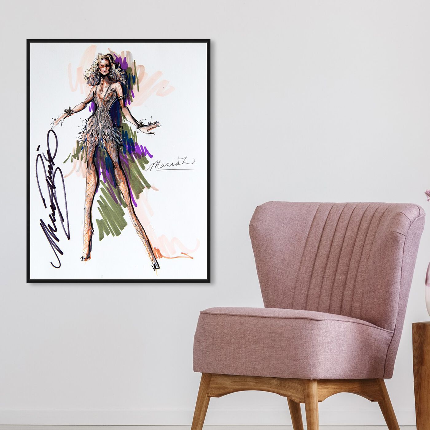 Hanging view of Mark Zunino - Queen M featuring fashion and glam and sketches art.