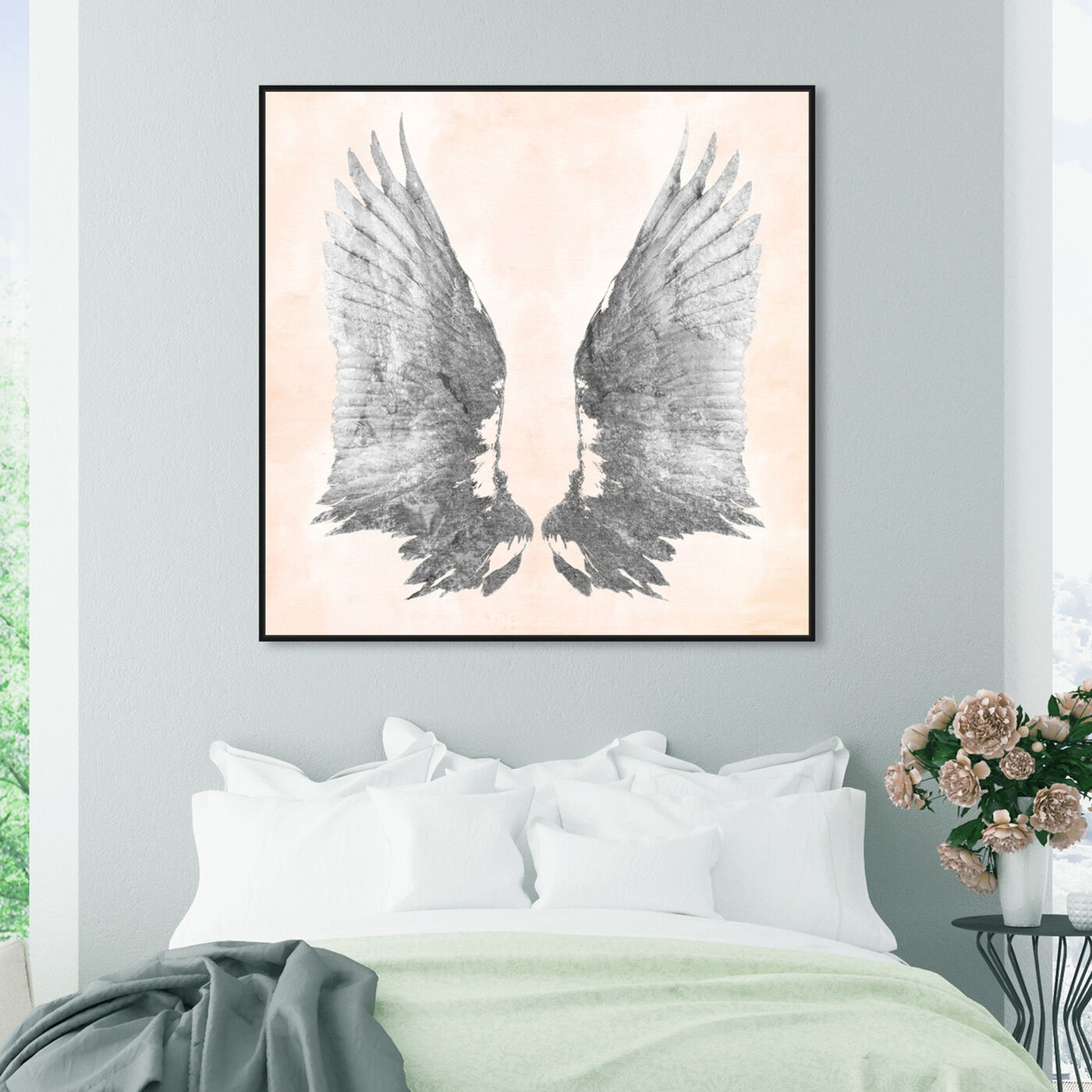 Hanging view of Pink Silver Wings featuring fashion and glam and feathers art.