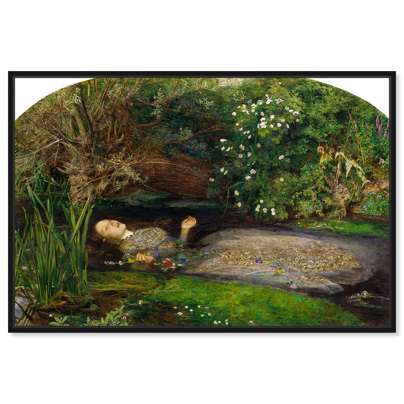 Front view of Millais - Ophelia featuring classic and figurative and impressionism art.