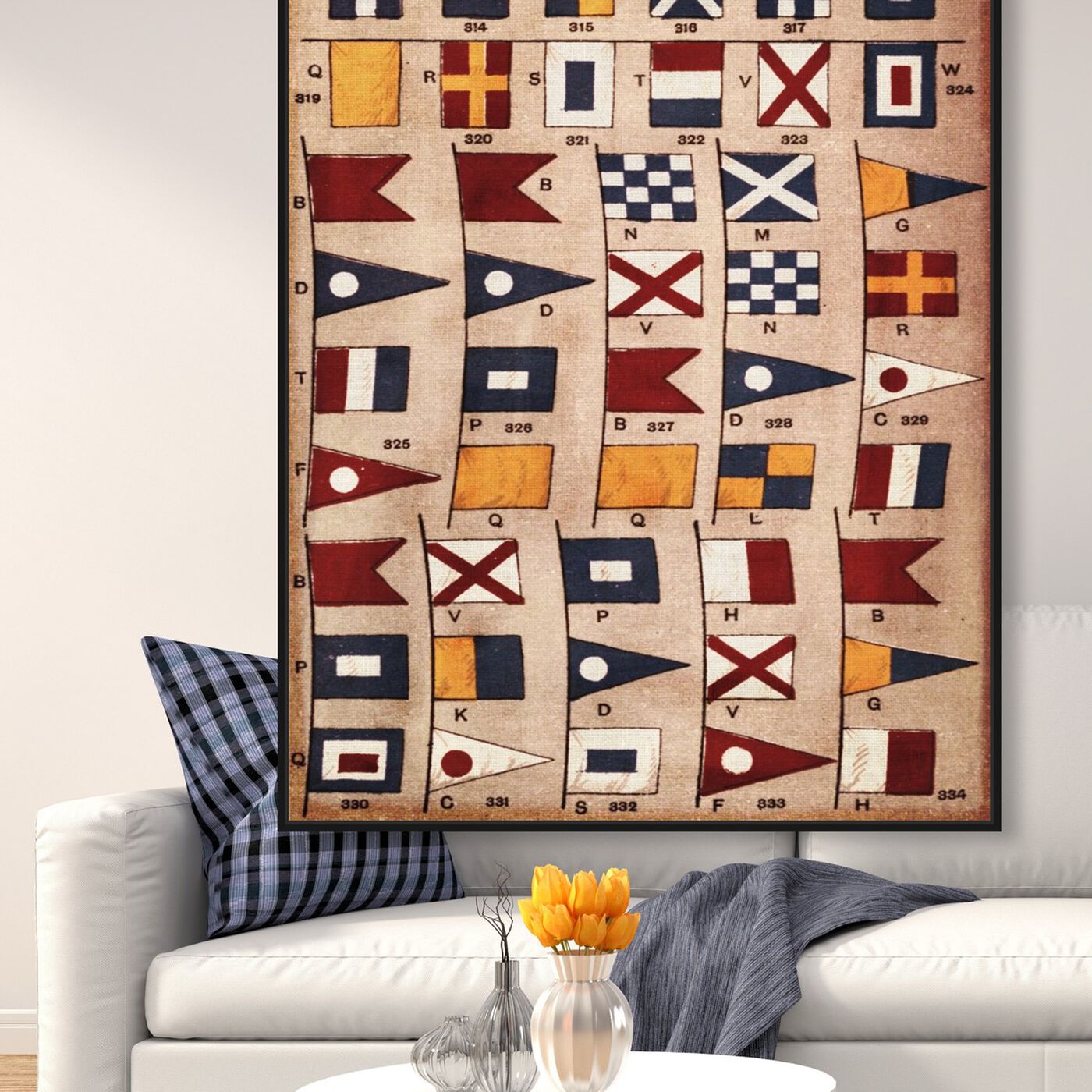 Hanging view of Nautical Flags featuring maps and flags and world flags art.