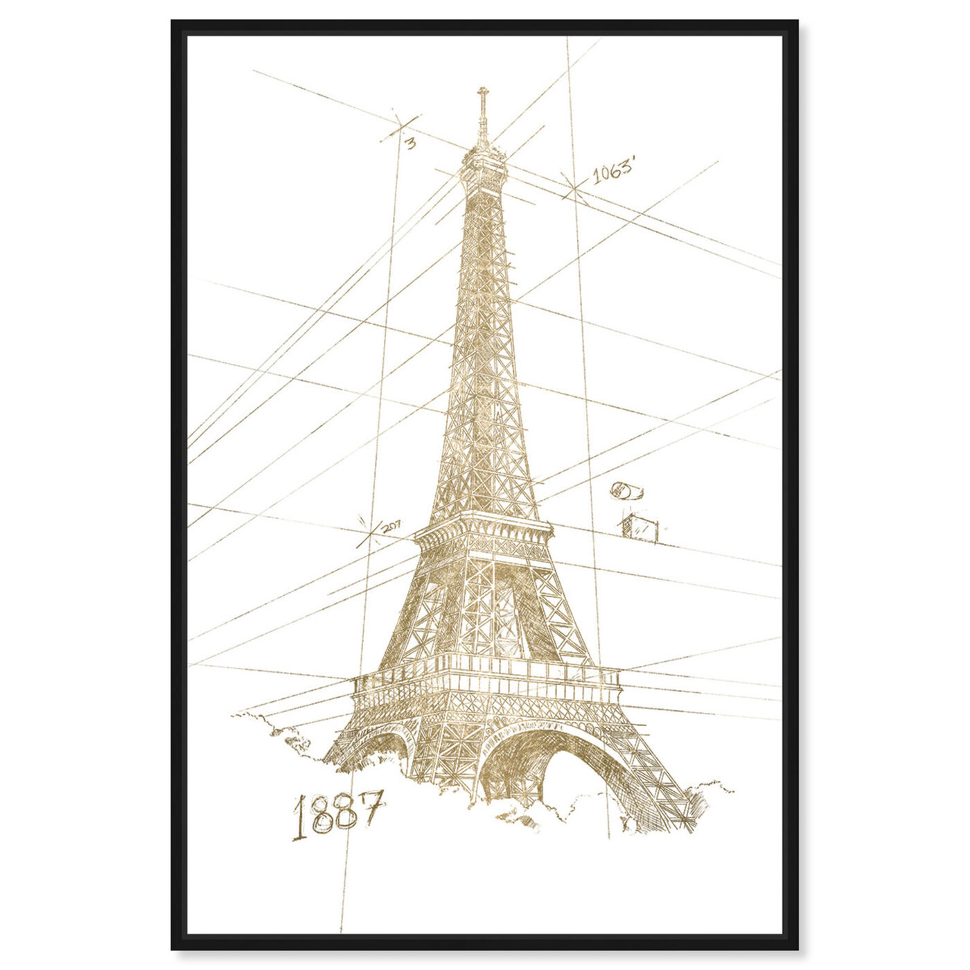 Front view of Golden Eiffel Tower featuring architecture and buildings and european buildings art.