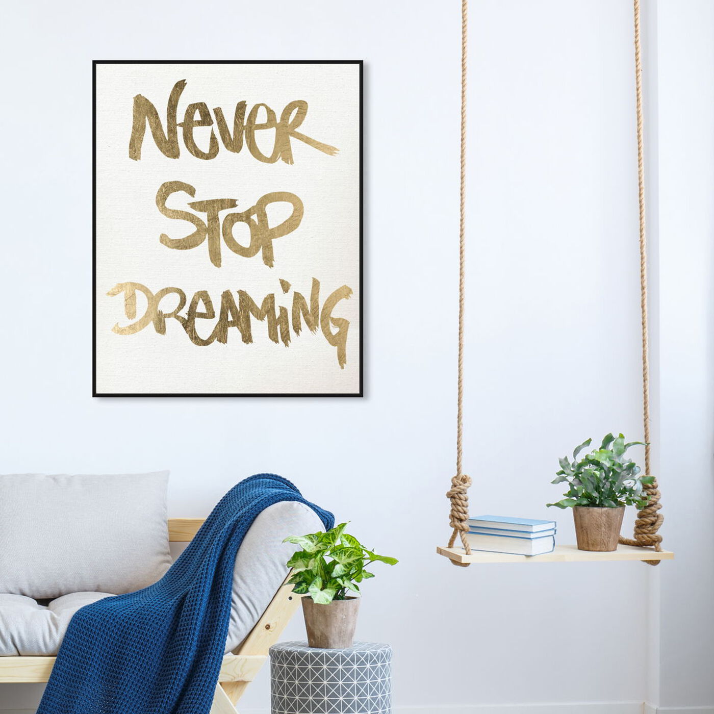 Hanging view of Never Stop Dreaming Snow featuring typography and quotes and motivational quotes and sayings art.